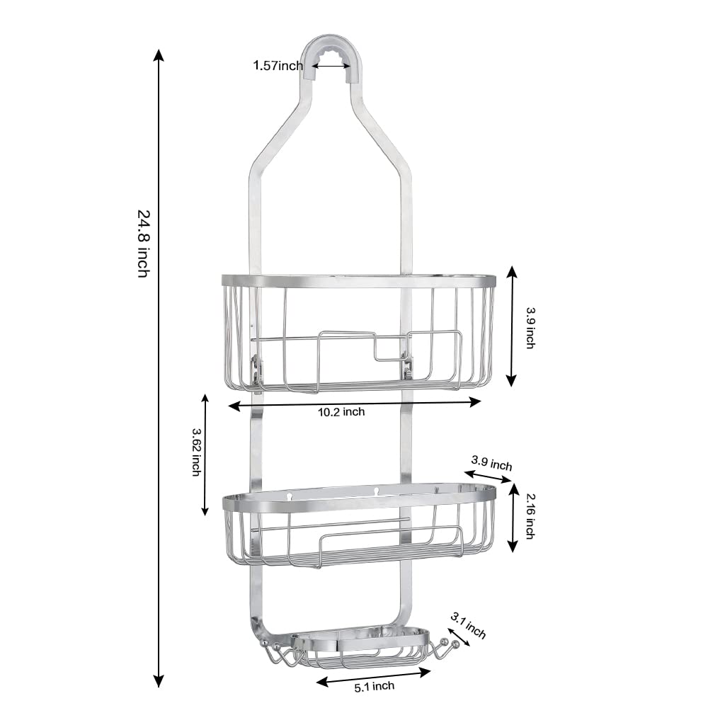 Rustproof Over the Shower Caddy Organizer with 2 Baskets & 4 Hooks - Perfect for Shampoo, Conditioner & Soap Storage - Bathroom Hanging Shower Shelf (Silver) - Ideal for Small Spaces, Dorm Rooms & Apartment Showers