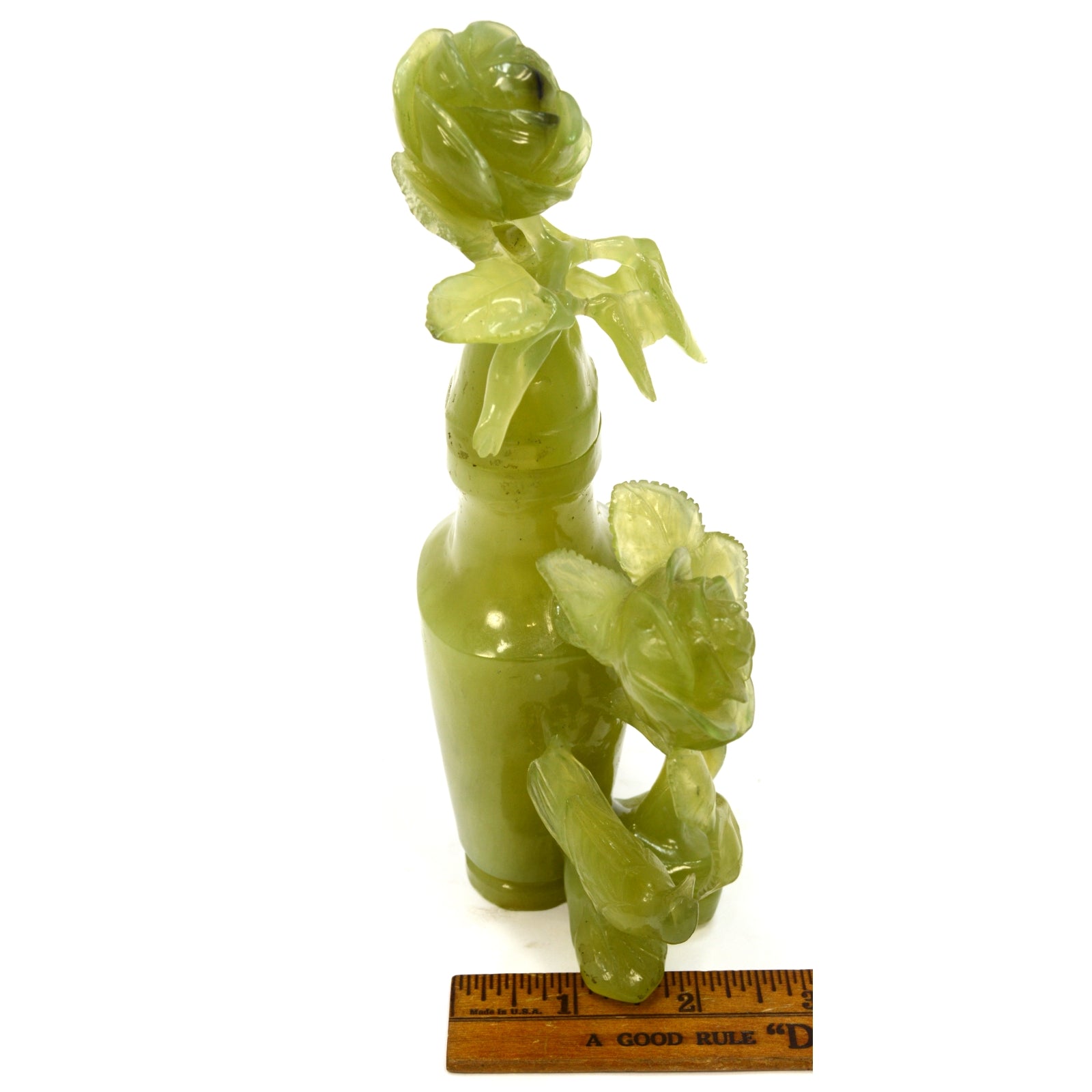Antique Carved Jade Vase with Lid - Exquisite Roses & Birds Design - Repaired Collectible - Perfect for Home Decor, Asian Antique Collection & Gift Giving