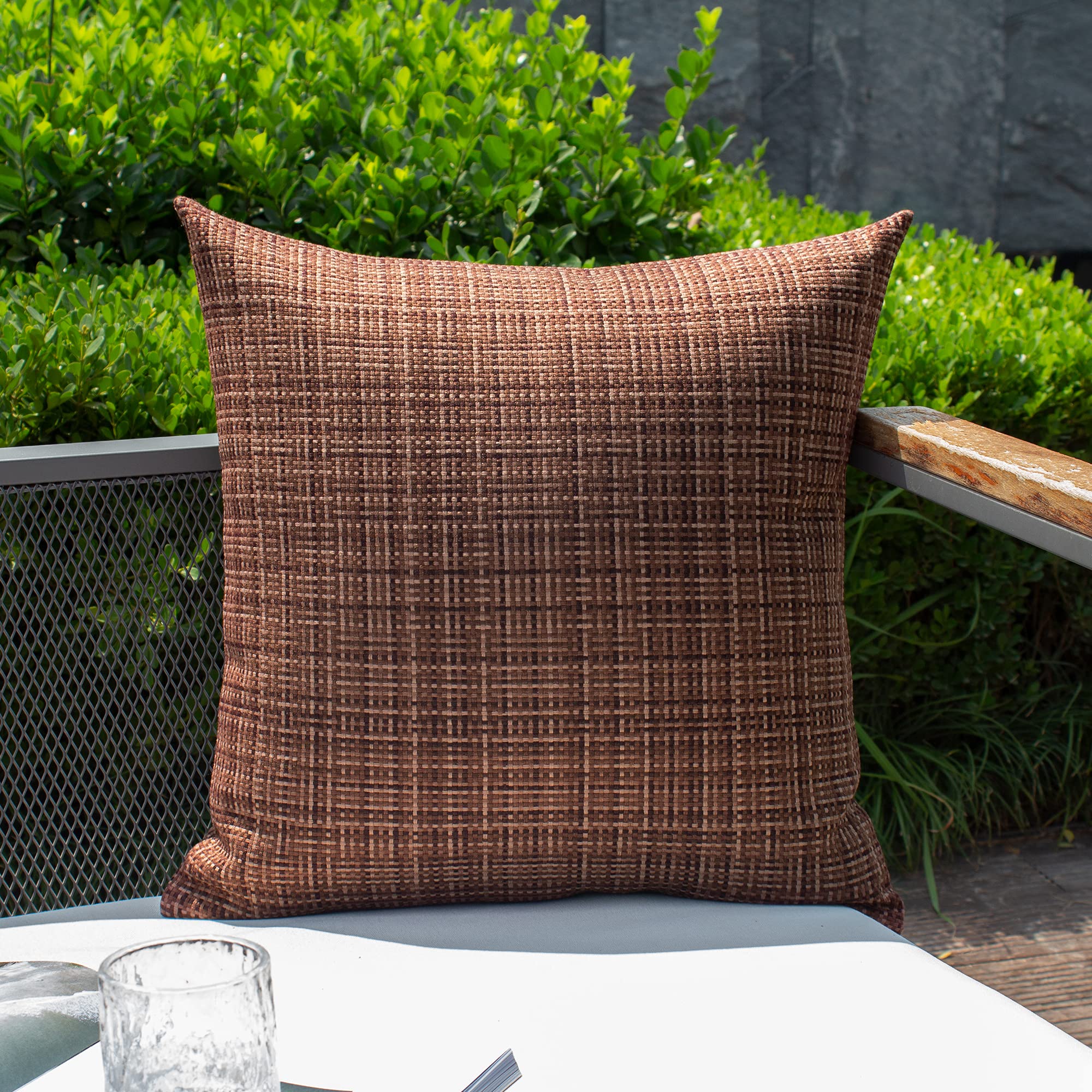 Kevin Textile 2-Pack Waterproof Outdoor Decorative Pillow Covers - 18x18 Inch Stripe Square Cushion Cases for Patio, Couch, Bench - Weatherproof & Fade Resistant - Perfect for Garden, Poolside & Outdoor Living Spaces
