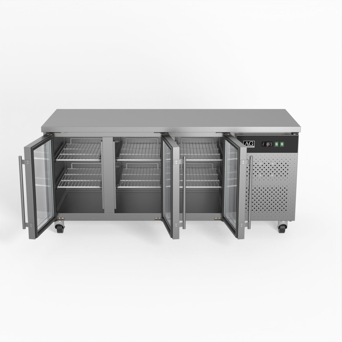 Commercial Glass Door Refrigerator - 3 Door Under Counter Display Fridge with 700mm Depth for Restaurants, Cafes & Retail Stores