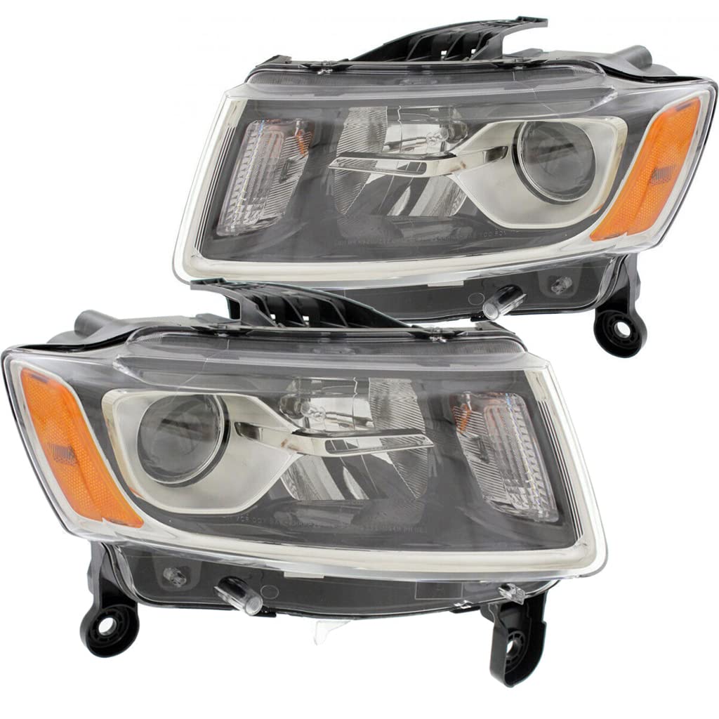 HEADLIGHTSDEPOT Halogen Headlights Set - Chrome Standard Type (Left & Right) CAPA Certified - Compatible with Jeep Grand Cherokee 2014-2016 | Replacement for Foggy/Damaged Lights | Improved Night Driving Visibility