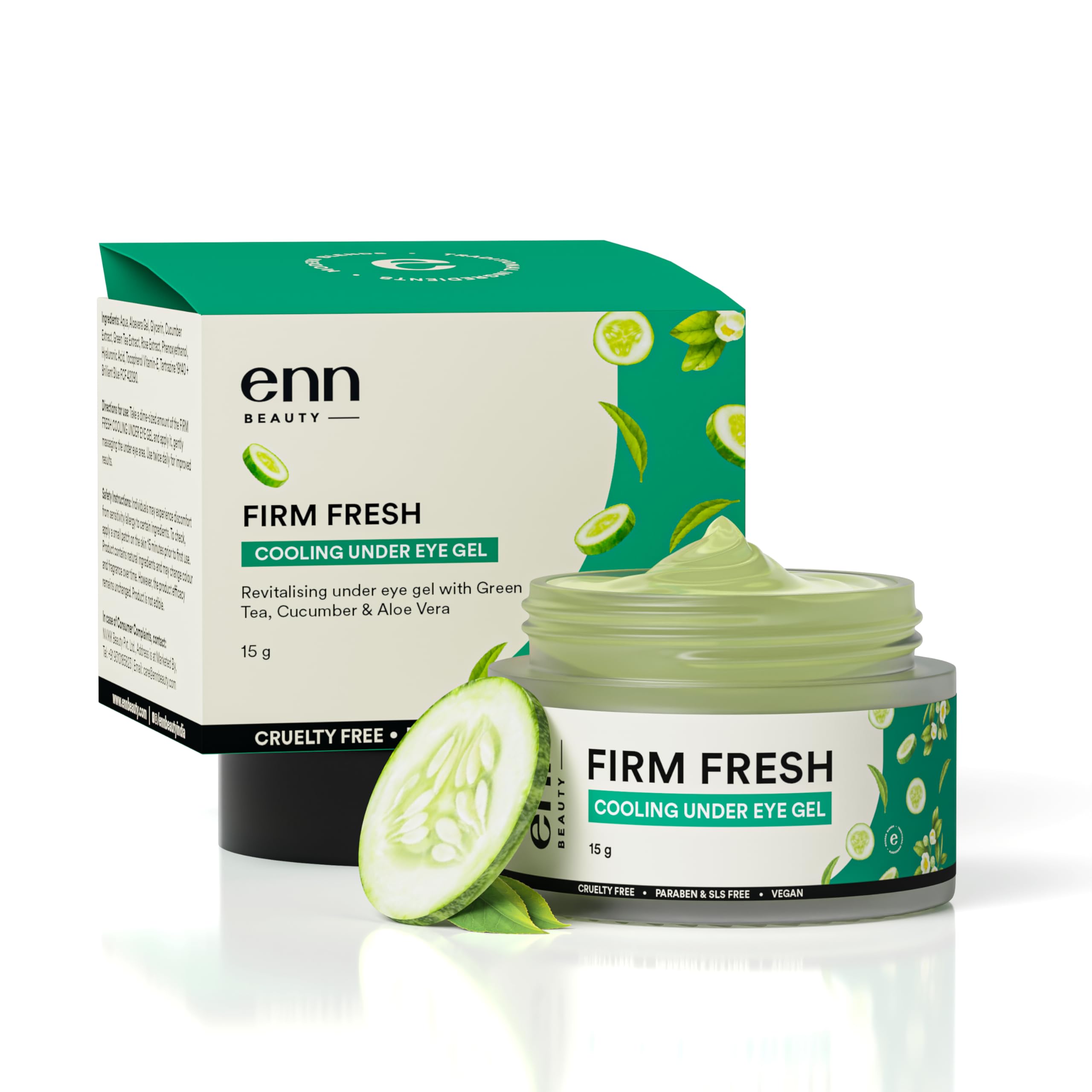 ENN Firm Fresh Cooling Under Eye Gel - Dark Circle & Puffiness Reducer for Tired Eyes - Anti-Wrinkle Treatment with Cucumber, Green Tea & Aloe Vera - 15g - Perfect for Morning Routine & Travel Skincare