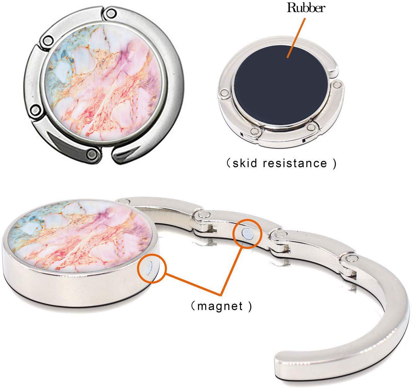 Foldable Purse Hooks for Women - 6 Pack Marble Bag Hangers, Table & Desk Hook for Handbags, Purses & Totes - Perfect for Restaurants, Travel & Home Use