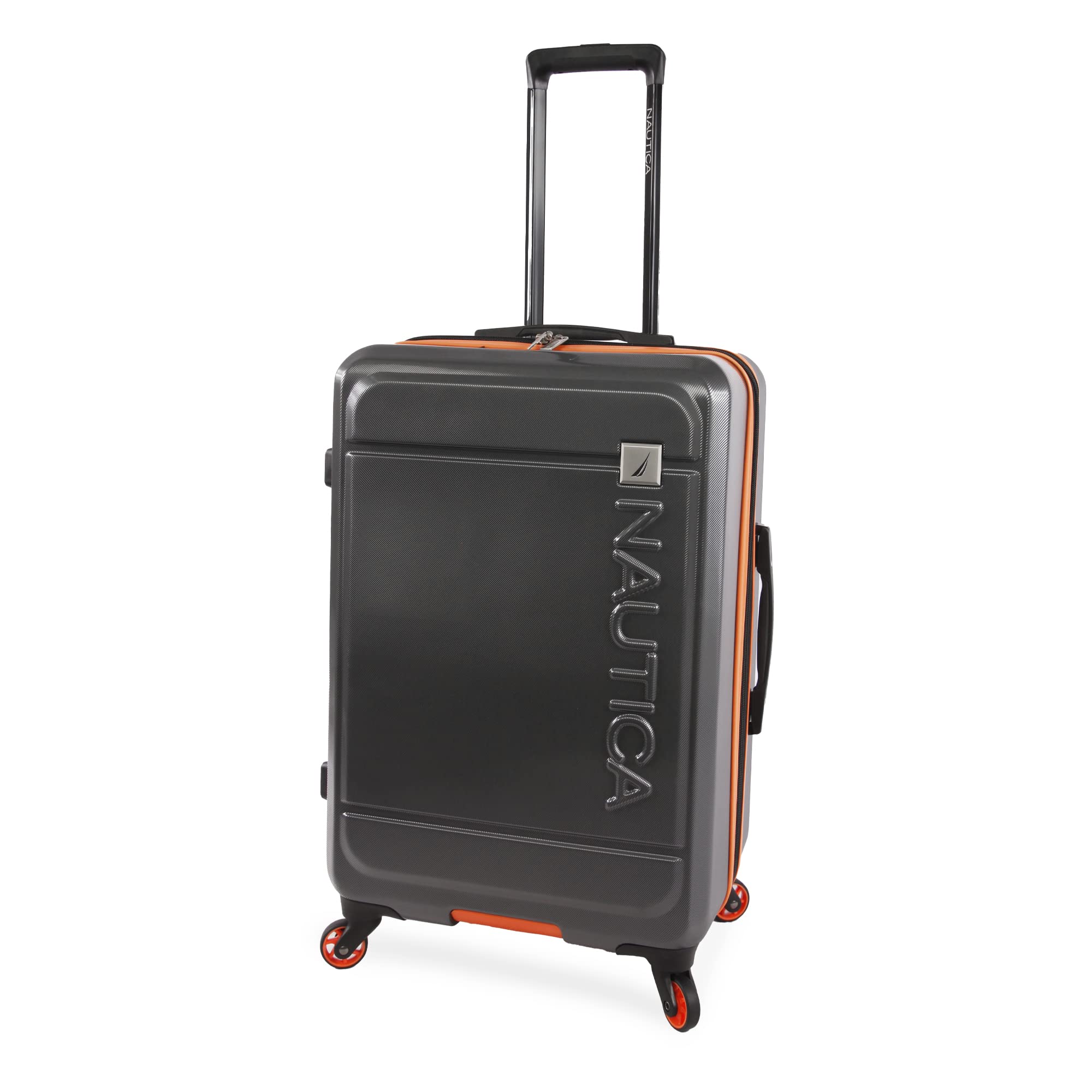 NAUTICA Roadie 3-Piece Hardside Luggage Set in Grey/Orange - Lightweight Spinner Suitcase for Travel, Business Trips & Vacations | Durable Carry-On & Check-In Luggage with 360° Wheels
