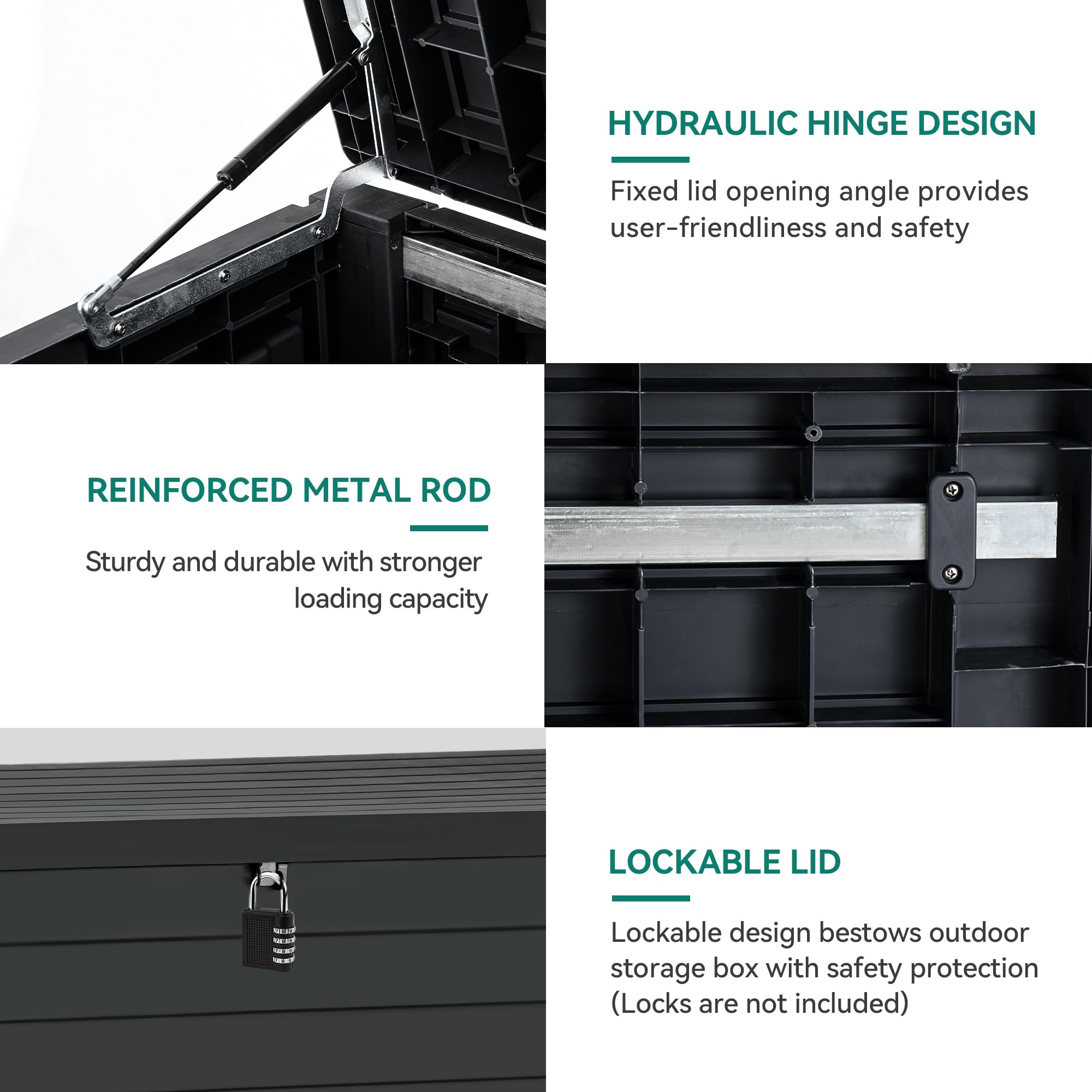 DWVO 120 Gallon Large Deck Box - Waterproof Outdoor Storage Container for Patio, Garden & Pool Supplies | Extra Large Resin Storage Bin with Lockable Lid | Ideal for Storing Pillows, Tools & Outdoor Equipment | Black
