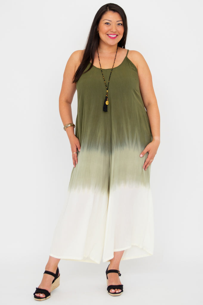 Ender Jumpsuit Women's Green Dip Dye Casual Romper - Perfect for Summer Outings, Beach Vacations & Street Style Fashion