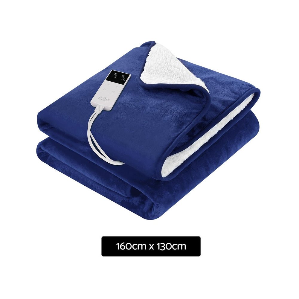 Electric Heated Blanket - Washable Flannel Throw Rug for Winter, Navy Blue - Cozy Warmth for Bed, Sofa & Office Use