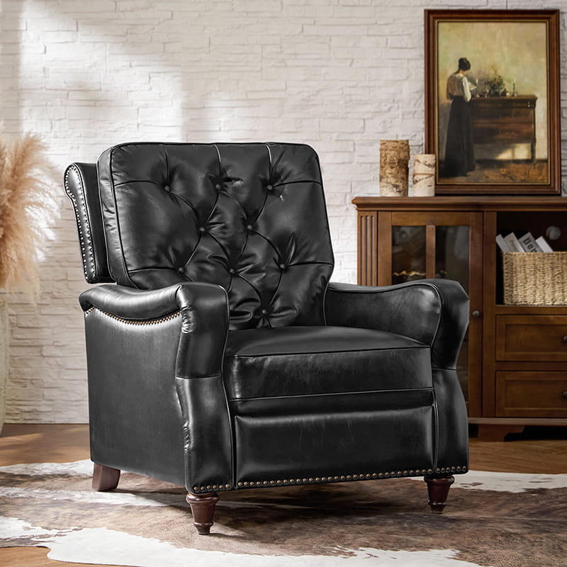 Myria Genuine Leather Nailhead Recliner Chair - Modern Living Room Furniture with Tufted Back and Padded Armrests | Perfect for Home Theater, Gaming, and Relaxation