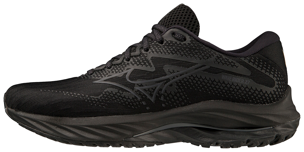 Mizuno Women's Wave Rider 27 D Running Shoes - Black/Ebony/Black | Lightweight Cushioned for Road Running, Jogging & Gym Workouts