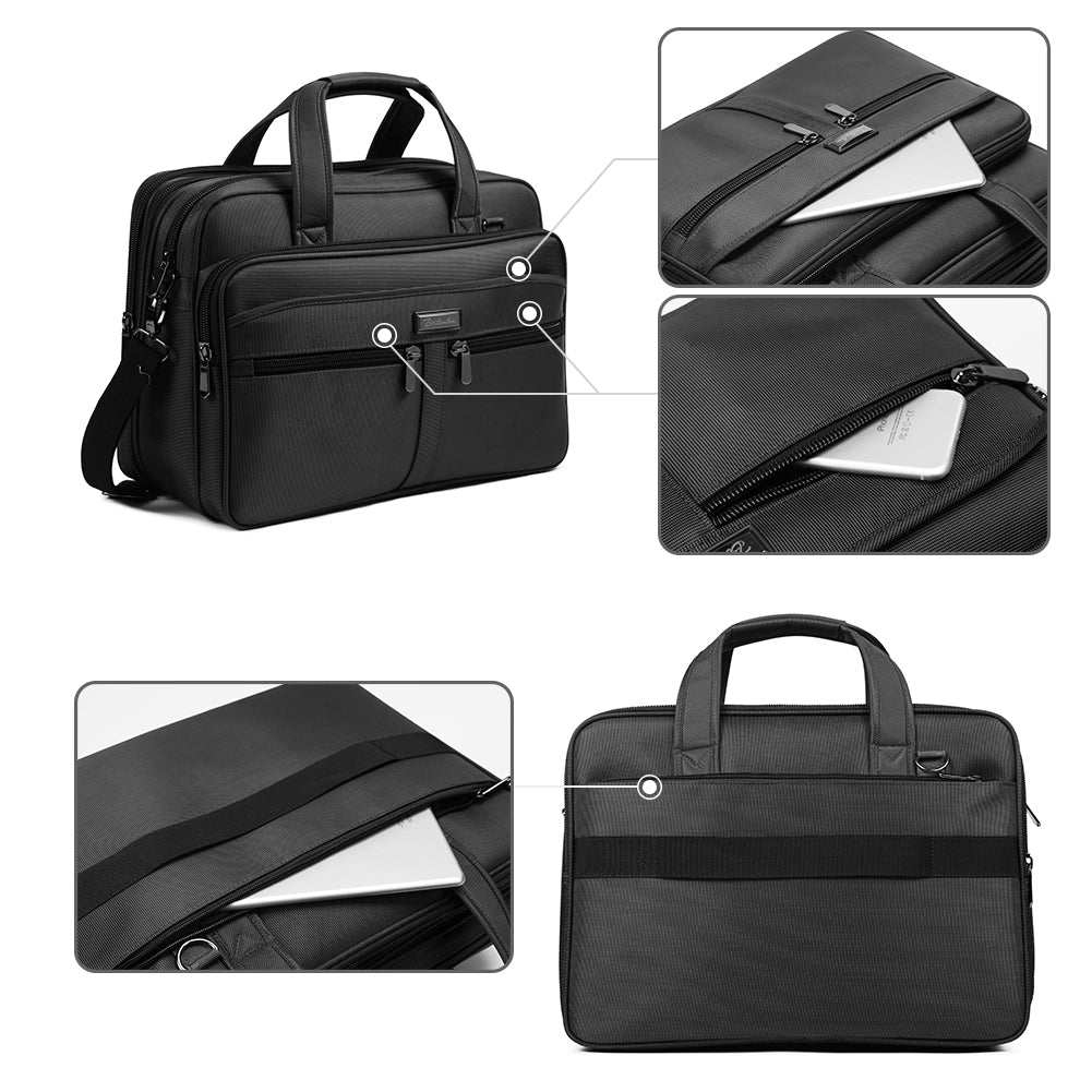 BOSTANTEN 17 Inch Laptop Bag for Men - Water Resistant Nylon Business Briefcase - Large Travel Computer Bag for Work & Office - Perfect for Business Trips & Commuting (Black)