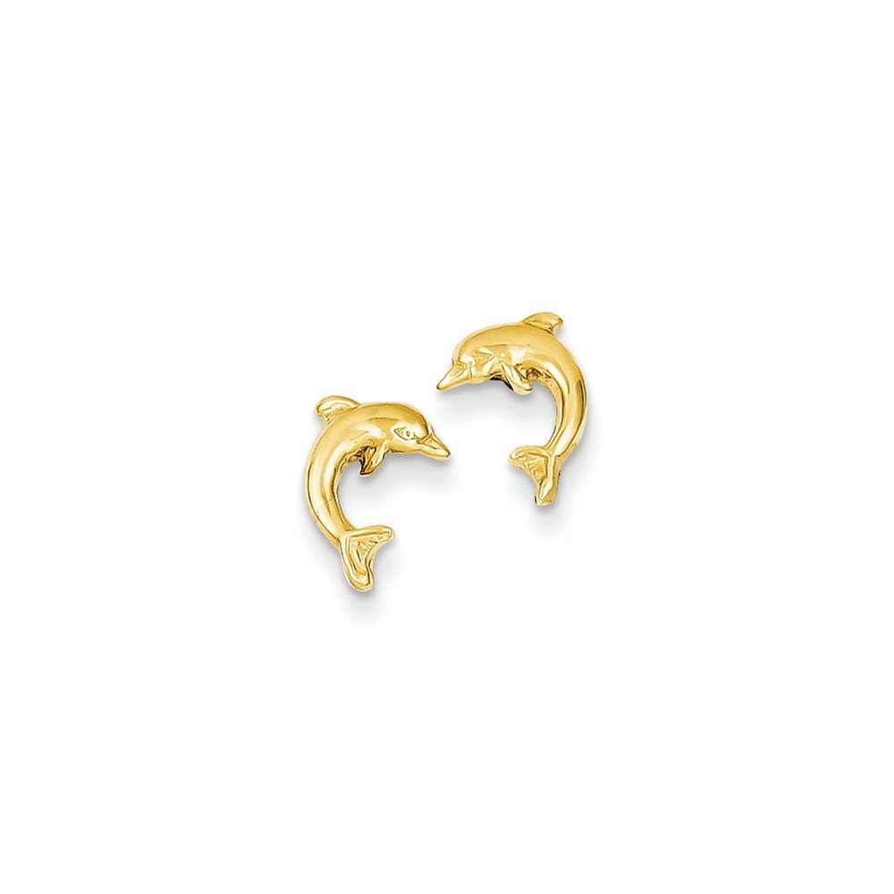 14K Yellow Gold Dolphin Post Earrings for Women - Hypoallergenic Stud Earrings for Sensitive Ears - Perfect for Everyday Wear, Beach Vacations & Gifts
