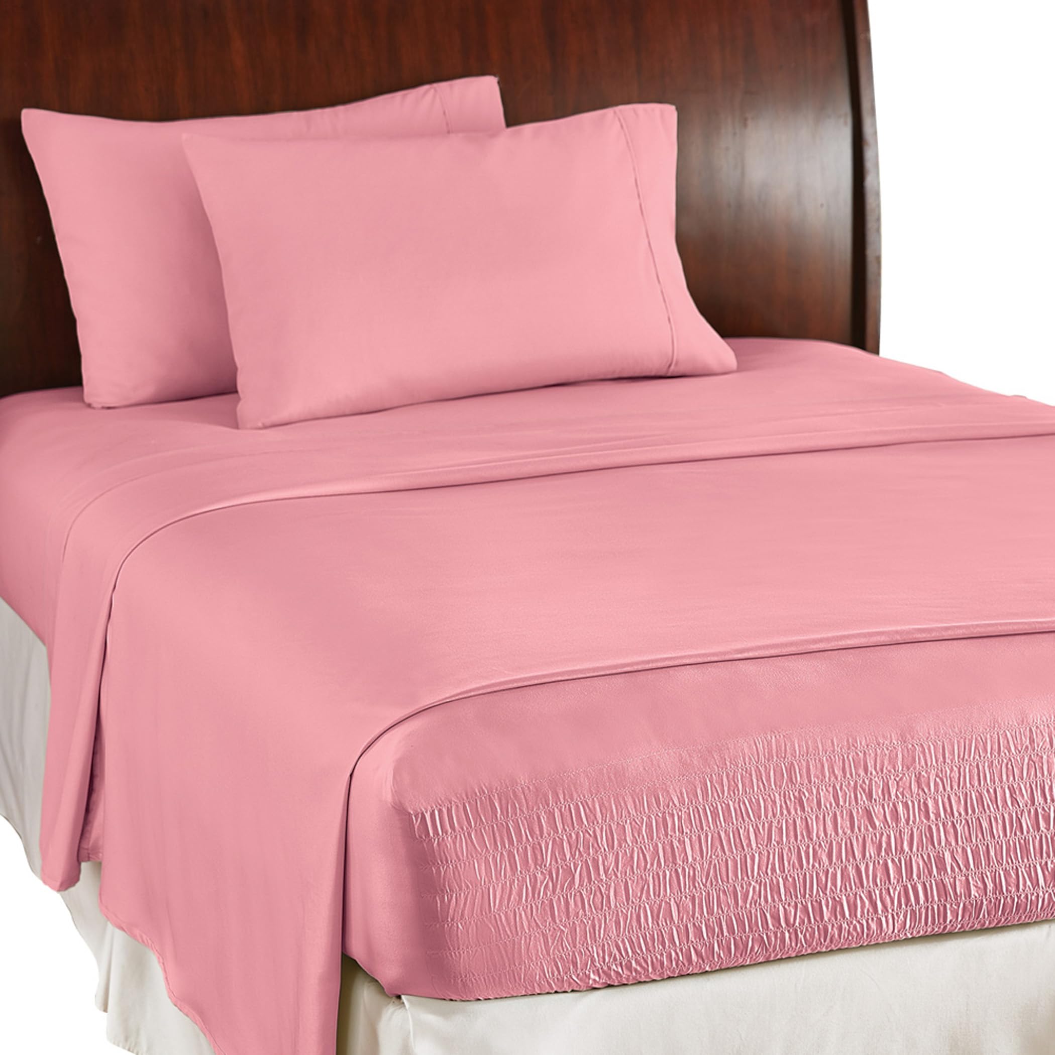 Soft Microfiber Sheet Set - Includes Flat Sheet, Fitted Sheet & 2 Pillowcases - Queen Size Bedding in Rose - Breathable & Wrinkle-Resistant for Comfortable Sleep - Perfect for Master Bedroom, Guest Room or Dorm