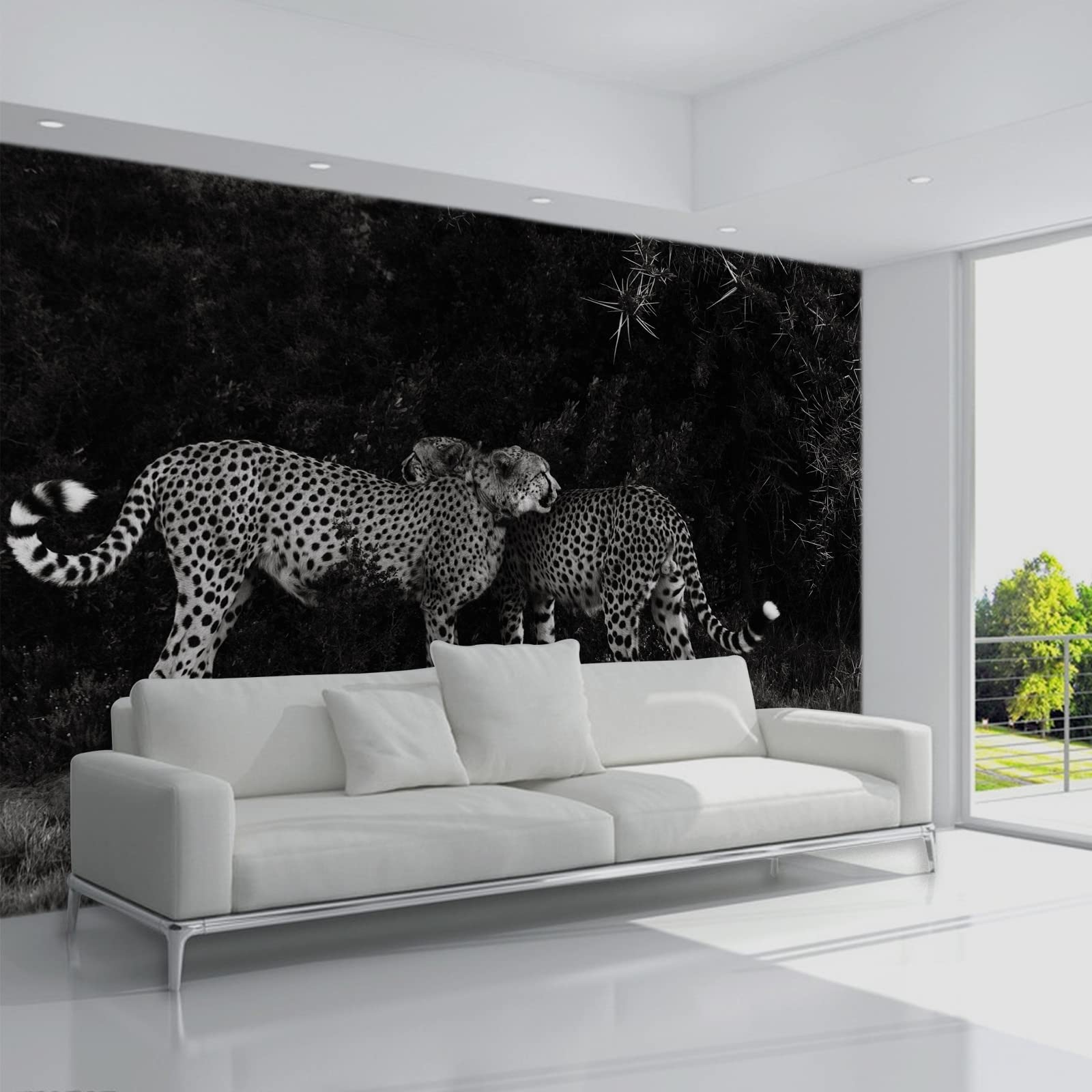Black and White Leopard Forest Photo Wallpaper Mural - Large Removable Self-Adhesive Wallpaper for Living Room, TV Background, Bedroom Decor - 158