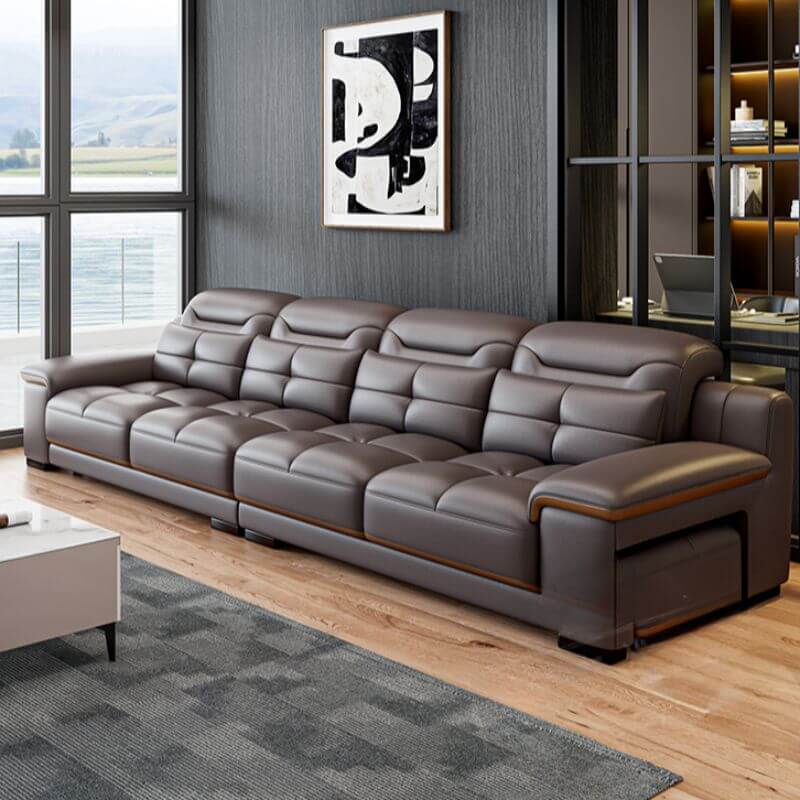 Premium L-Shaped Sectional Sofa with Chaise Lounge - 5-Piece Set, Left-Facing Round Arm, Soft Cocoa Fabric - Perfect for Living Room, Family Room & Home Theater