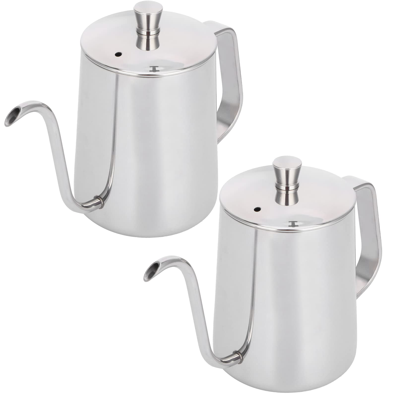 Premium 600ml Stainless Steel Gooseneck Coffee Kettle - 2 Pack Drip Coffee Maker for Perfect Pour Over & Tea Brewing | Barista-Grade Silverware with Slim Spout & Lid | Ideal for Home, Office & Specialty Coffee Shops