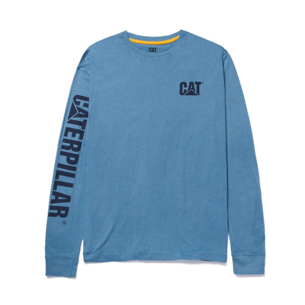 CAT Trademark Banner Long Sleeve Work Shirt - Heather Blue 1510034 | Durable Men's Workwear for Construction & Outdoor Jobs