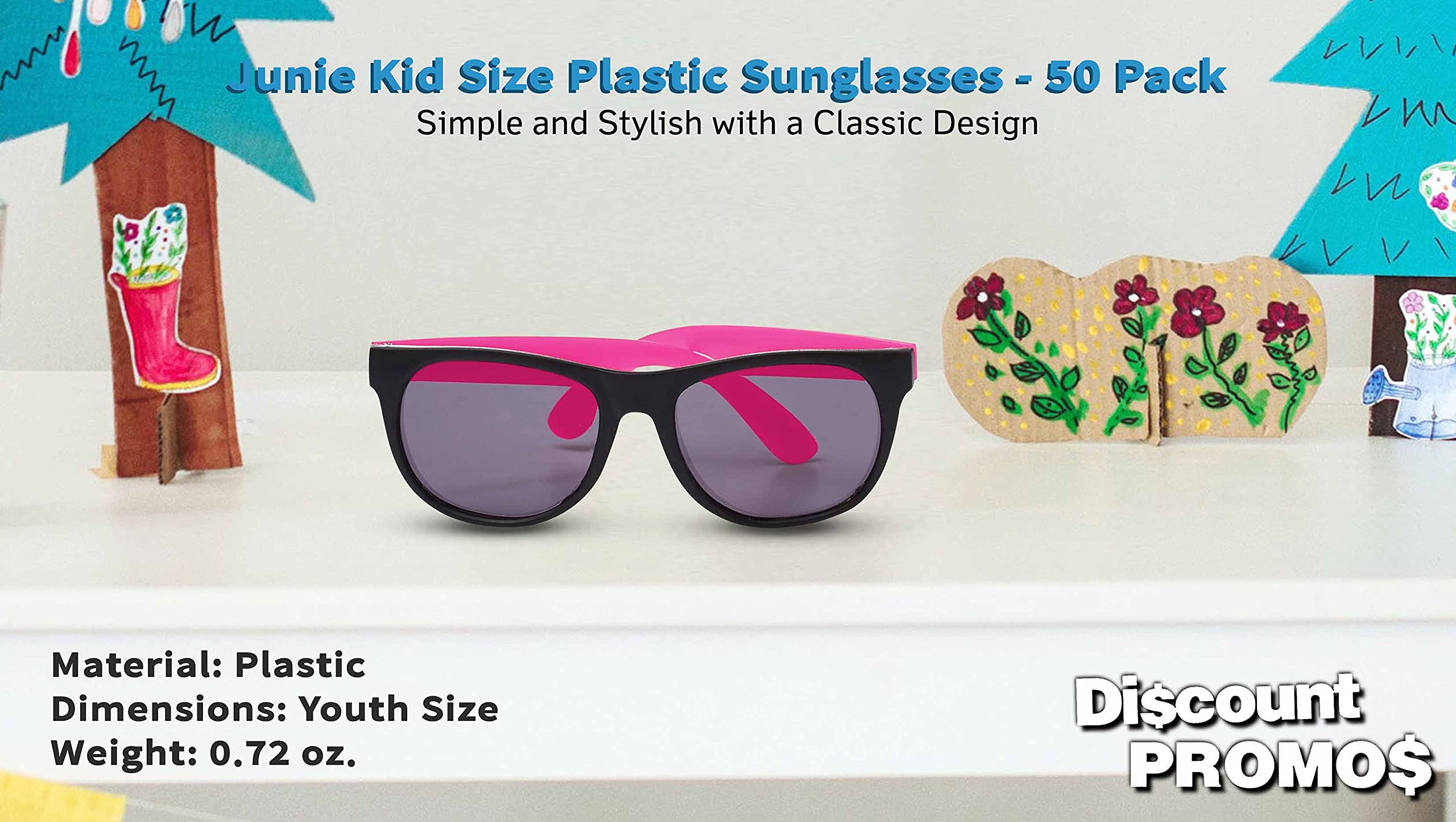 Junie Kids Plastic Sunglasses 6-Pack with UV400 Protection - Trendy Unbreakable Sunglasses for Boys & Girls - Perfect for Beach, Pool, Outdoor Play & Summer Activities