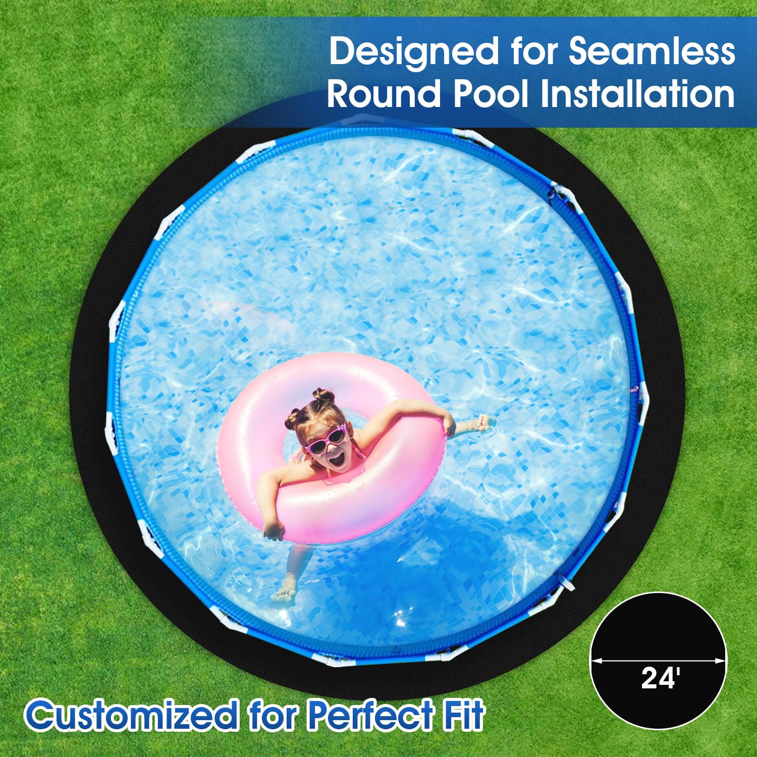 24-Foot Round Pool Pads for Above Ground Pools - Heavy Duty Geotextile Fabric Under Liner Mat, Puncture & Tear Resistant Ground Cover - Extends Pool Liner Life (Black, Fits 12-24FT Pools) - Perfect for Backyard, Inflatable & Metal Frame Pools