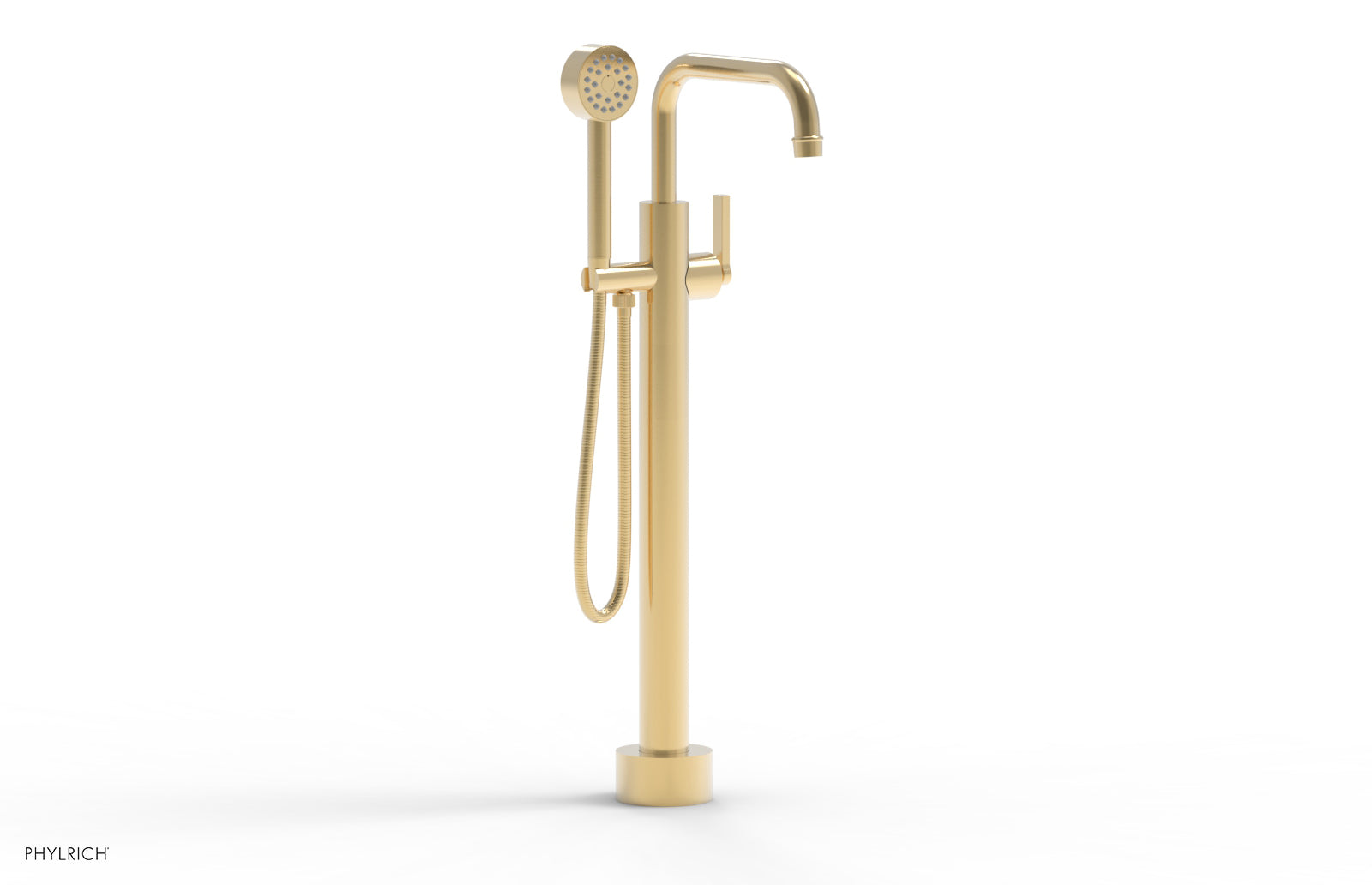 HEX MODERN Low Profile Floor Mount Tub Filler with Lever Handle and Hand Shower - Model 501 55 03 - Perfect for Contemporary Bathroom Renovations and Spa-Like Showers
