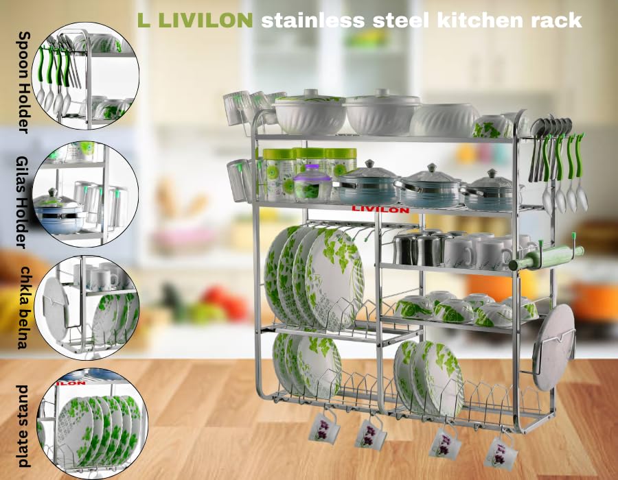 L LIVILON Stainless Steel Multi-Tier Dish Drying Rack - Wall-Mounted, Countertop, Freestanding Kitchen Organizer for Efficient Dish Storage and Space-Saving