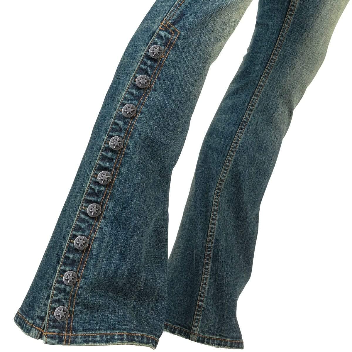 Wornstar Hellraiser Side Button Jeans - Vintage Blue Denim Pants for Men | Retro High Waisted Skinny Jeans | Casual Streetwear & Night Out Outfits