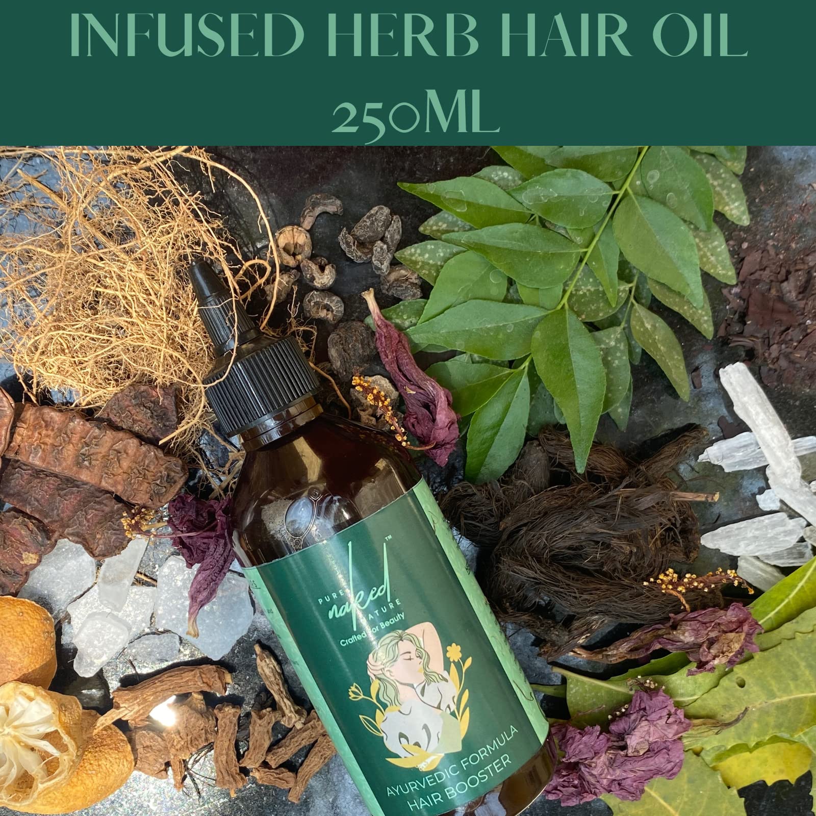 Pure Naked Nature Herbal Infused Hair Oil 250ml - Organic Hair Growth Treatment for Dry, Damaged Hair - Perfect for Daily Nourishment & Scalp Massage