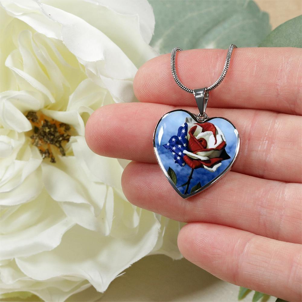 I Love My Country Heart Necklace - Patriotic Jewelry for Women, USA Flag Pendant with 18K Gold Plated Chain - Perfect for Independence Day, Memorial Day & Veterans Day Gifts