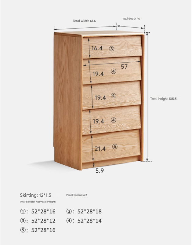 Solid Oak Wood Slanted Surface Chest of Drawers - Vintage Style Dresser for Bedroom, Living Room & Office Storage