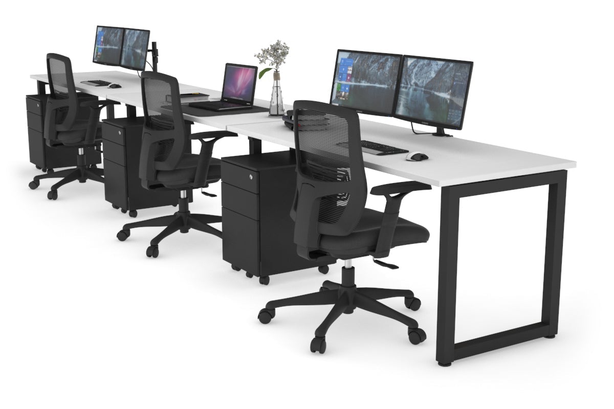 Quadro Loop Legs 3-Person Office Workstation - 1400L x 700W Executive Desk for Collaborative Workspace | Ideal for Team Projects, Open Office Layouts & Modern Workspaces