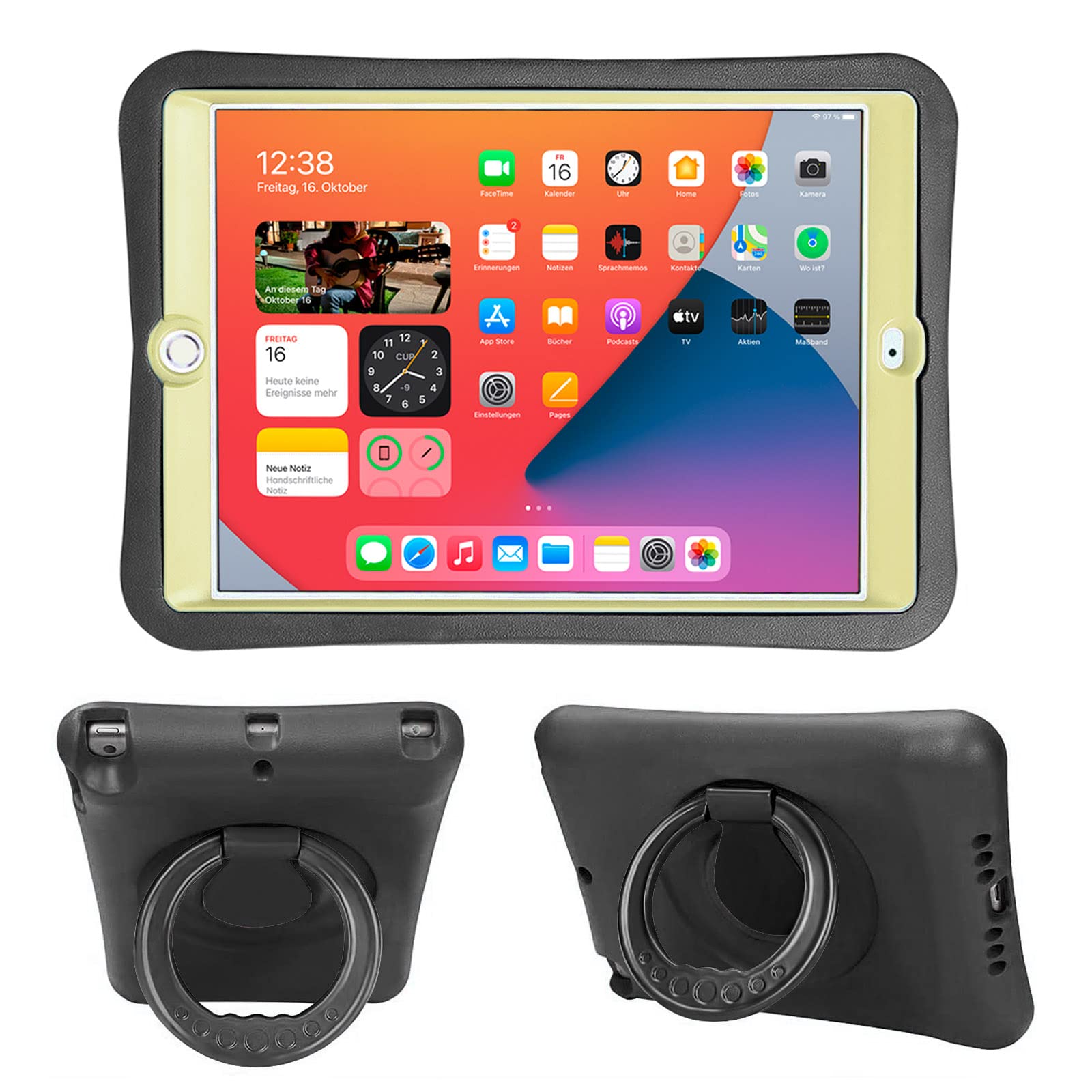 Shockproof Kids Case for iPad Pro 10.5-inch & iPad Air 3rd Gen (2019) | 360 Rotating Handle Stand | Foam Cover with Screen Protector | Durable Protection for 10.2-inch iPad 7th/8th Gen | Perfect for School, Travel & Home Use - Black