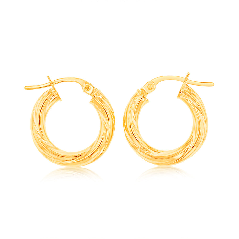 9ct Yellow Gold 10mm Small Twist Hoop Earrings for Women - Elegant Everyday Jewelry for Work, Date Night & Special Occasions