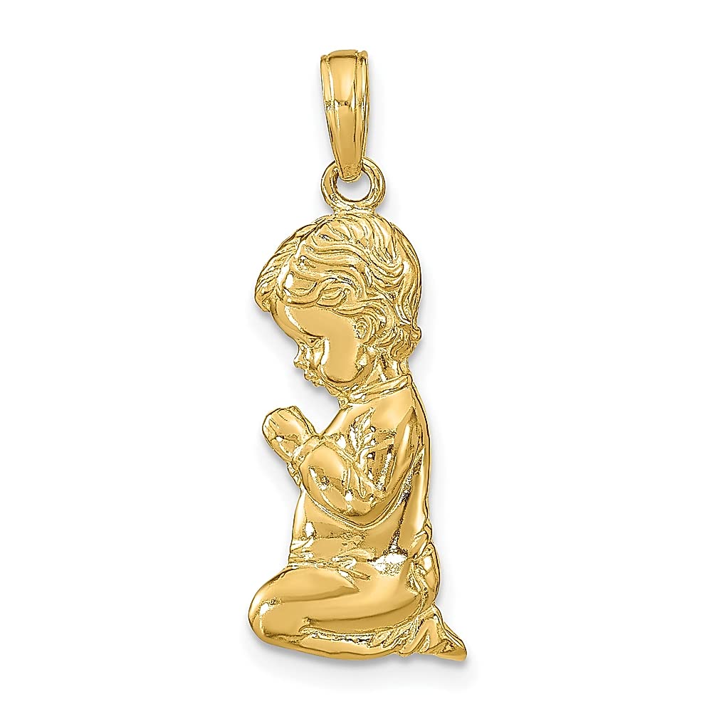 14K Yellow Gold Praying Boy Pendant Necklace - Religious Jewelry for Women, Dainty Cross Charm, Fine Gold Chain, Gift for Her - Perfect for Baptism, First Communion, Confirmation & Spiritual Occasions