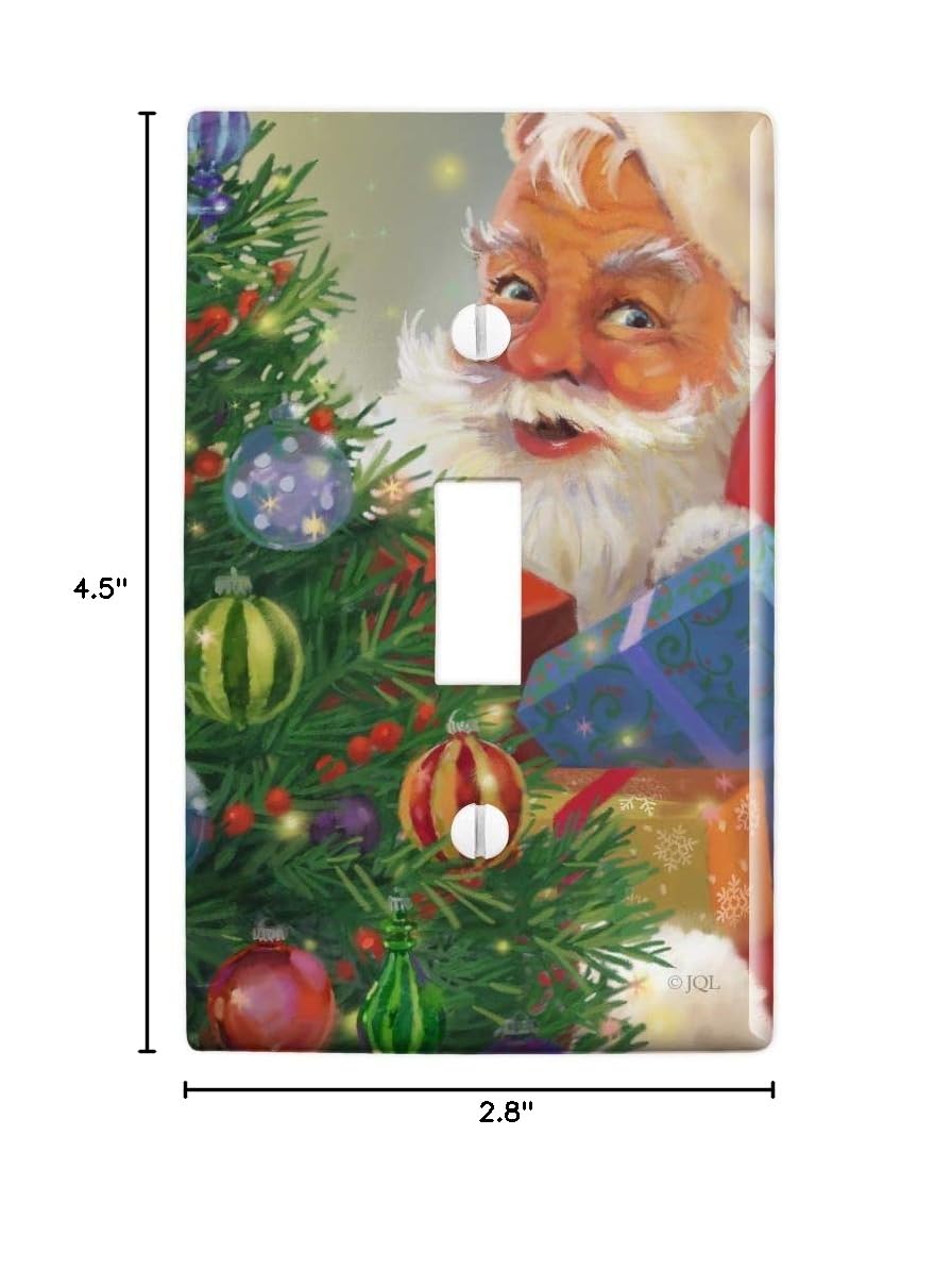 Christmas Santa Behind The Tree Plastic Wall Decor Light Switch Cover - Holiday Home Decor for Bedroom, Living Room, Office | Durable Toggle Switch Plate