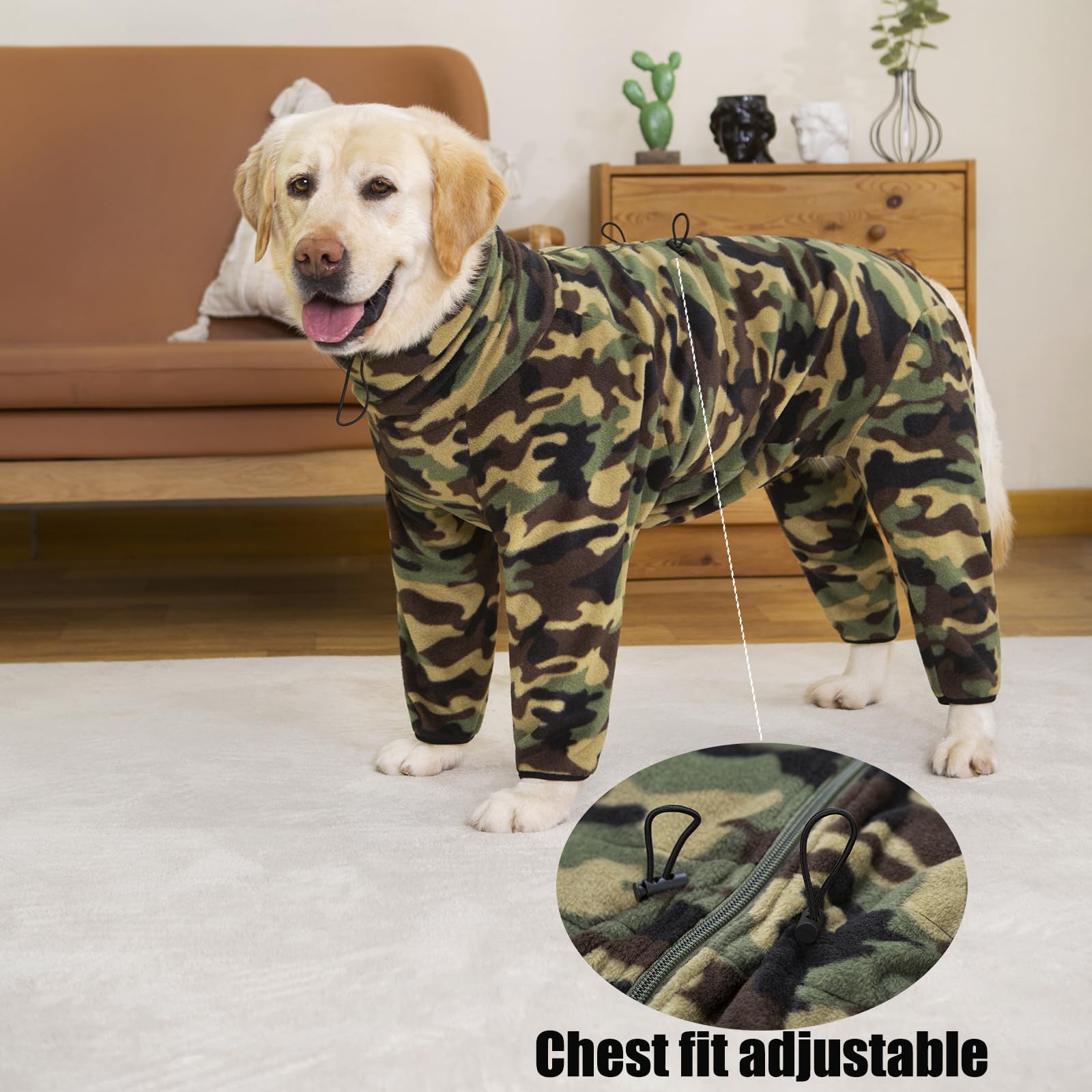 Yeapeeto 4-Legs Fleece Dog Winter Coat for Large & Medium Dogs - High Collar Windproof Snowsuit with Full Body Coverage, Warm Cold Weather Dog Sweater in Camouflage (3X-Large) - Perfect for Winter Walks, Outdoor Adventures & Snow Play
