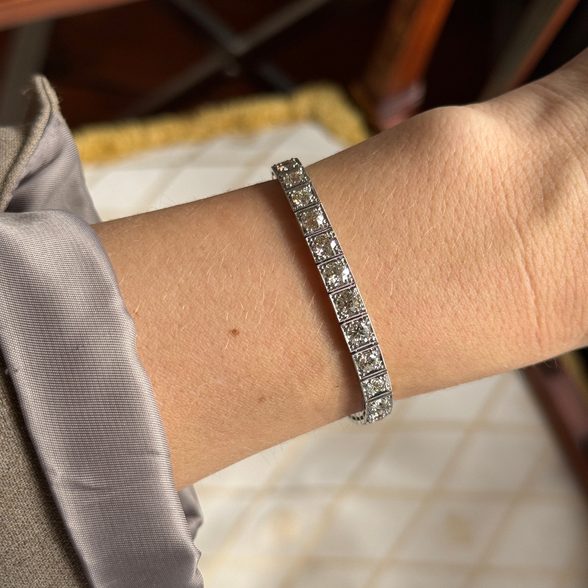 Vintage Art Deco 7.25ctw Old Mine Cut Diamond Platinum Tennis Bracelet - Perfect for Weddings, Anniversaries & Special Occasions