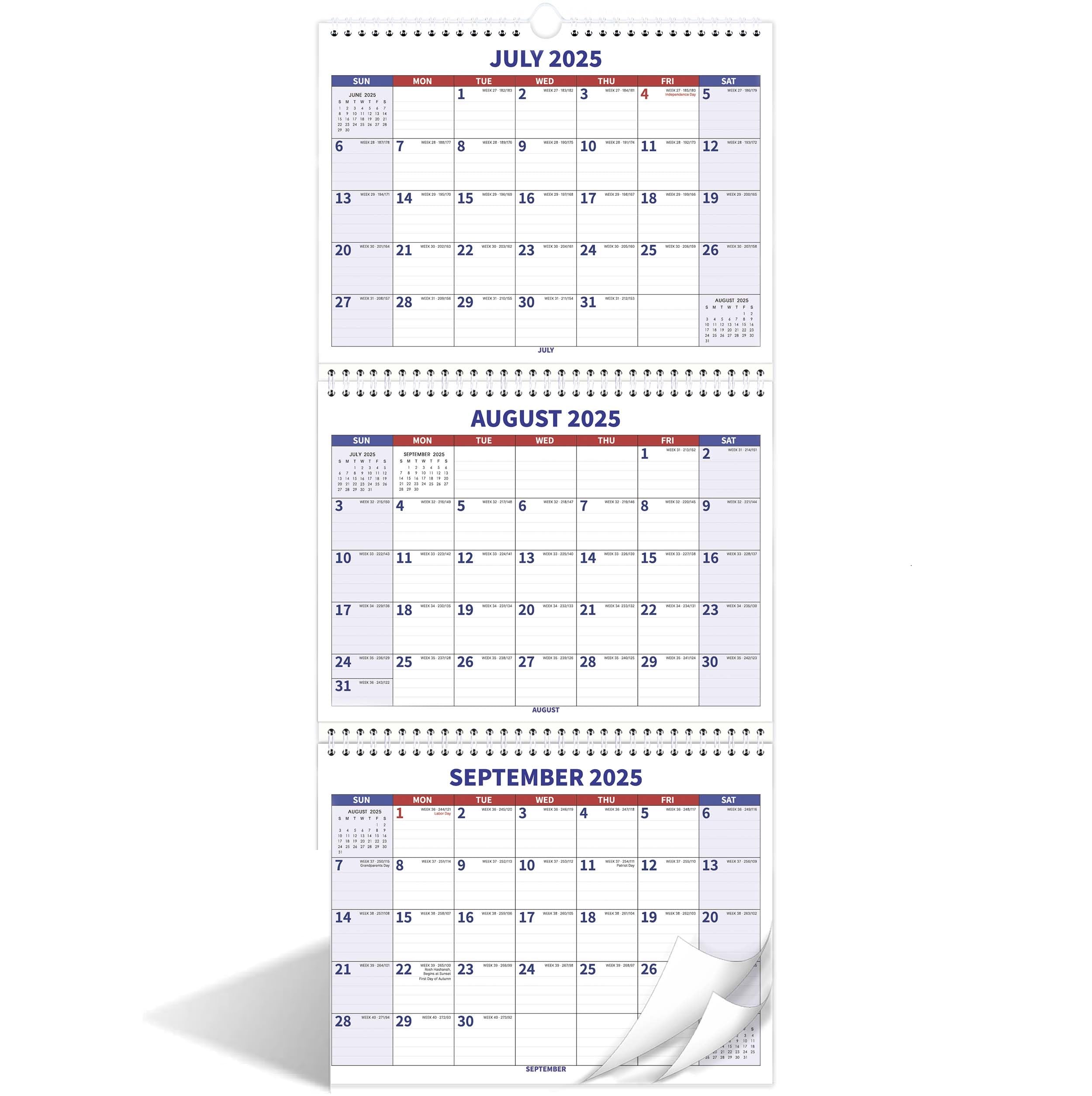 2025-2027 Wall Calendar - 3 Month Vertical Display Planner | July 2025 - June 2027 | 2 Year Academic Calendar with US Holidays | 11