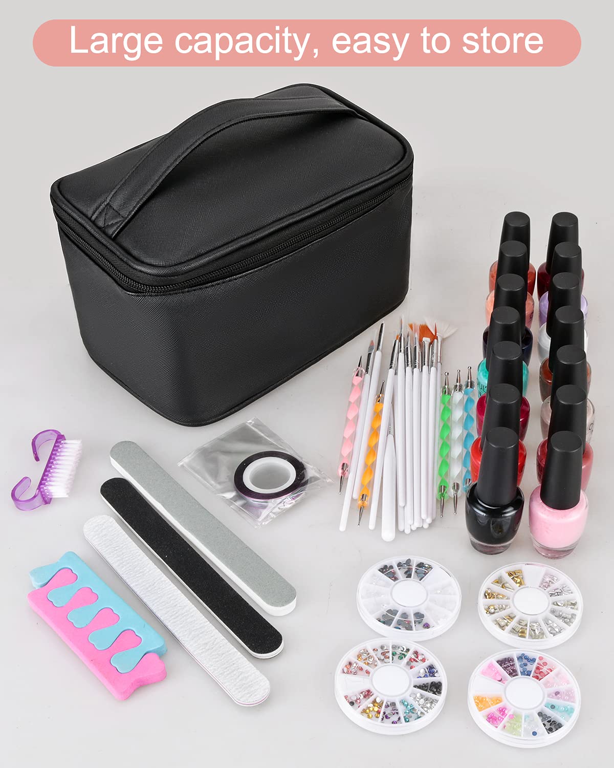 Premium Nail Polish Organizer Bag - Nail Art Set Travel Case with Multiple Compartments, Manicure Tool Storage Pouch for Women - Perfect for Travel, Salon & Home Use (Black)