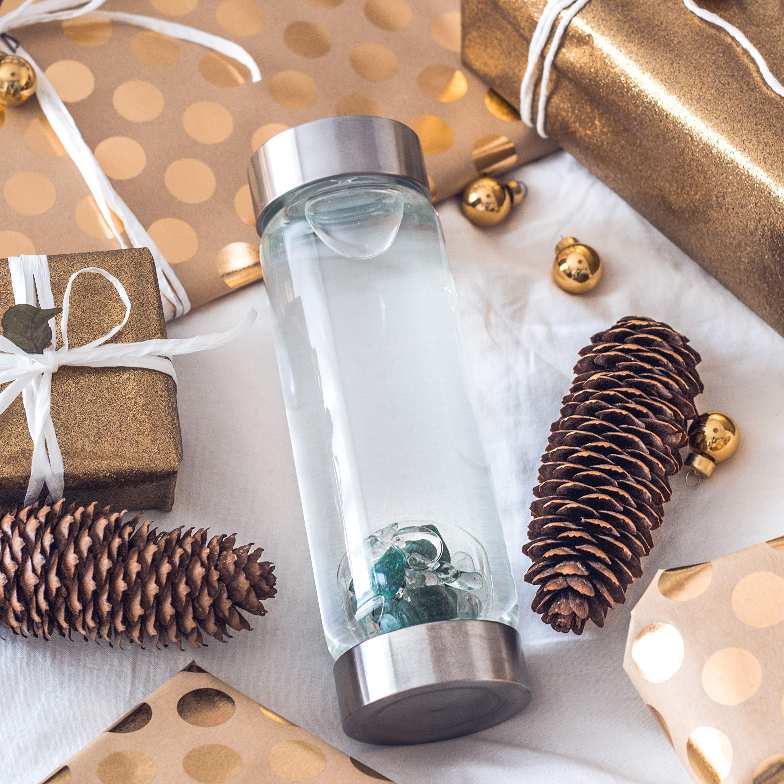 VitaJuwel ViA VITALITY Crystal Water Bottle with Emerald & Clear Quartz - Energy Infused Water for Hydration, Detox & Wellness | Perfect for Yoga, Meditation & Daily Fitness Routine