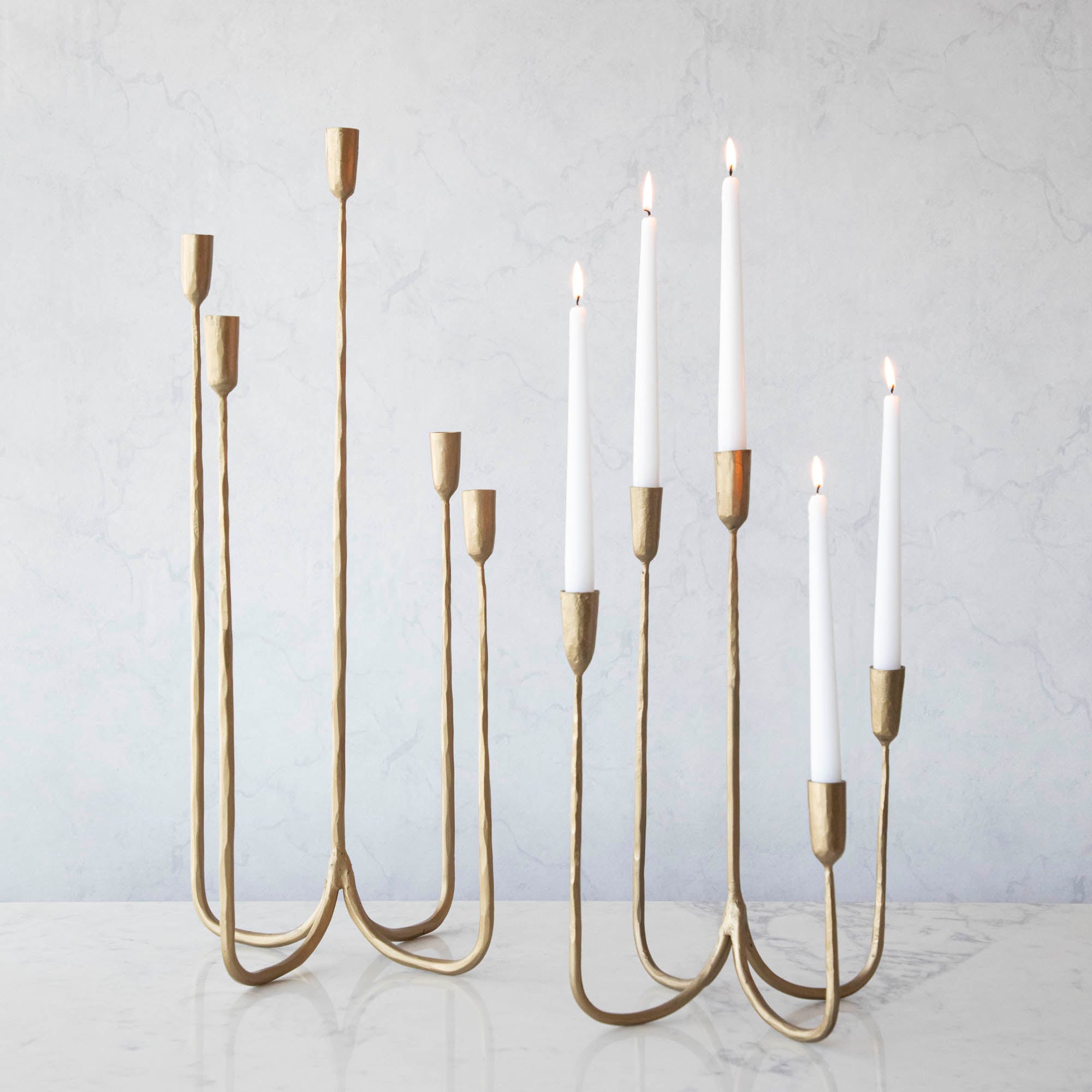 Handcrafted Forged Brass Candelabra - Elegant Vintage Candle Holder for Dining Table, Wedding Centerpiece & Home Decor