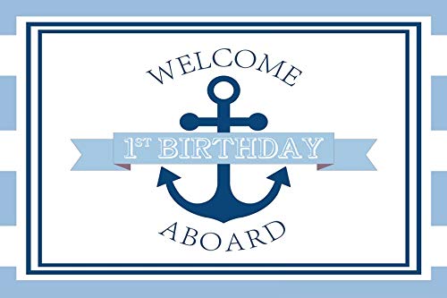Baocicco 12x8ft Blue Nautical Welcome 1st Birthday Backdrop - Anchor Themed Photography Background for Baby's First Birthday Party, Photo Studio Props & Kids Celebration Decor | Perfect for Birthday Photos, Baby Showers, and Milestone Celebrations