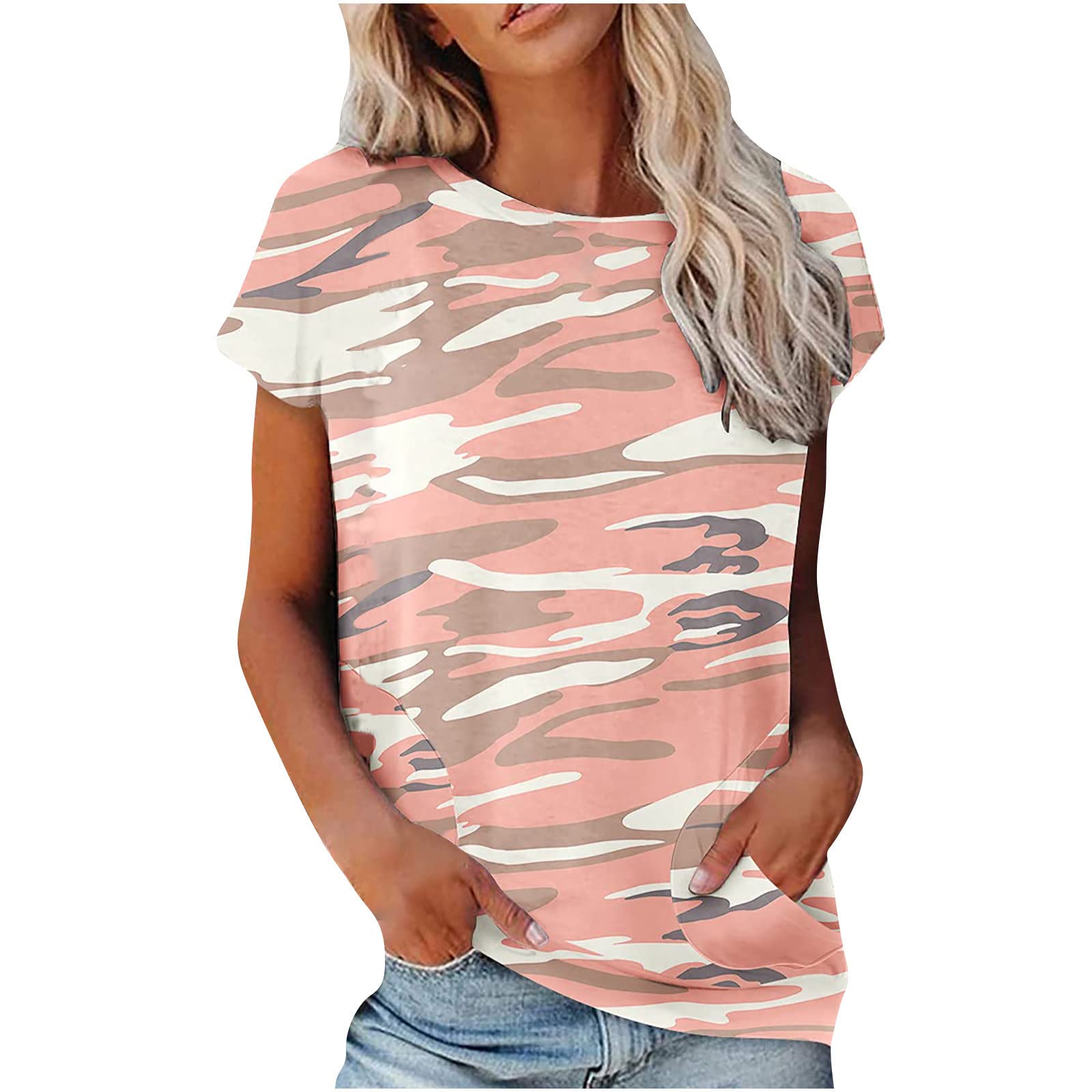Women's Summer Leopard Print Tunic Top - Fashion Casual Crewneck Short Sleeve T-Shirt for Office Work & Everyday Wear | Camouflage Pullover Tee for Women
