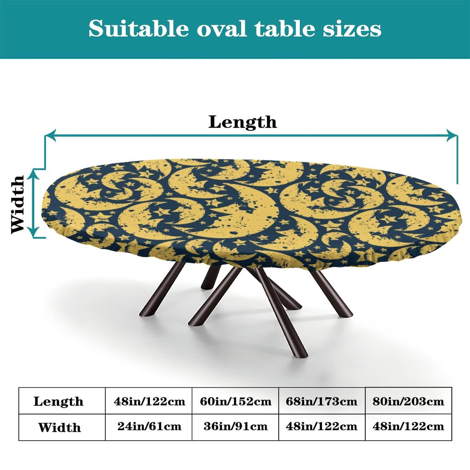 Halloween Elastic Edge Tablecloth - Polyester Windproof Oval Table Cover for Indoor & Outdoor Dining (Fits 36x60) - Perfect for Restaurants, Terraces, and Party Decor