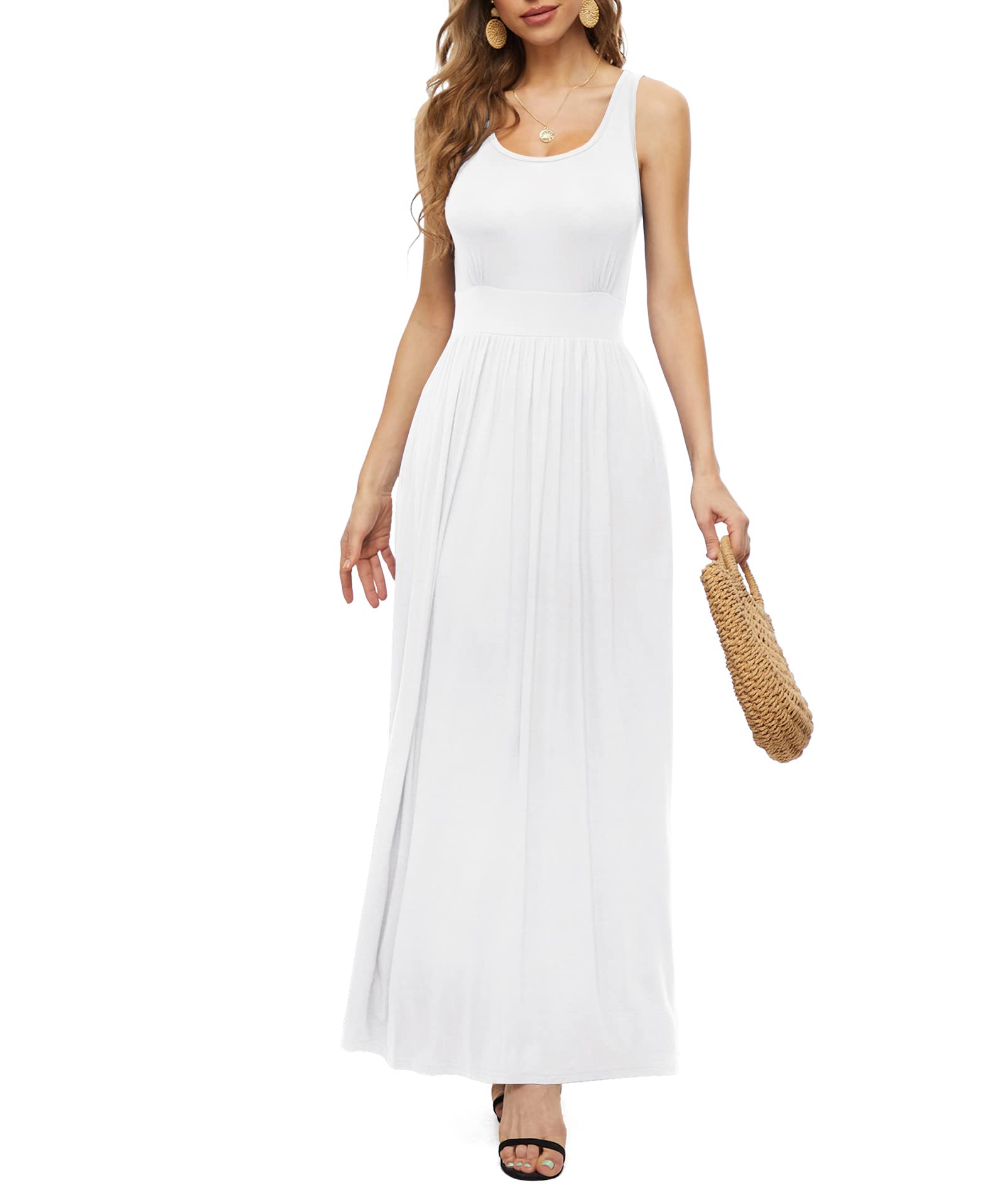 LILBETTER Women's Sleeveless Maxi Dress with Pockets - Empire Waist Flowy Long Summer Dress for Beach, Vacation & Casual Wear
