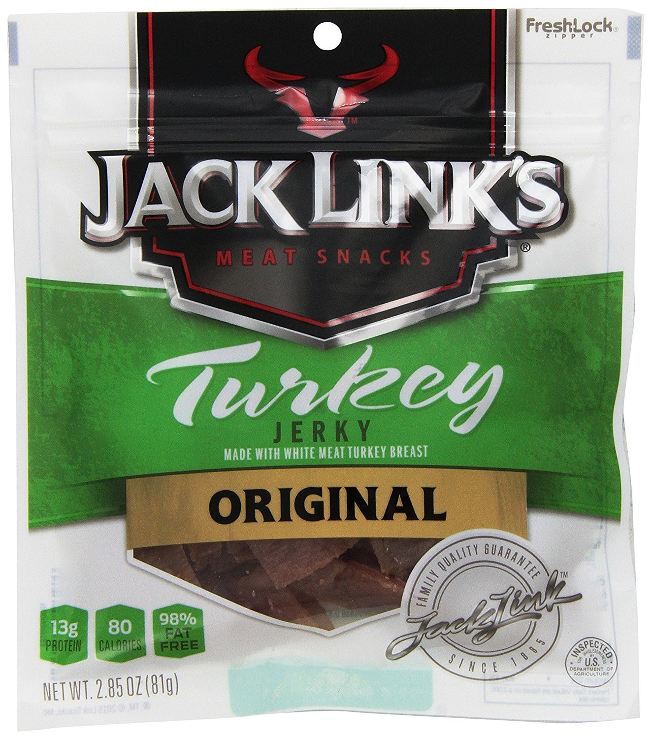 Jack Links Original Turkey Jerky - MSG Free, 2.85 Ounce (Pack of 4) | High Protein Snack for Hiking, Travel & Keto Diet