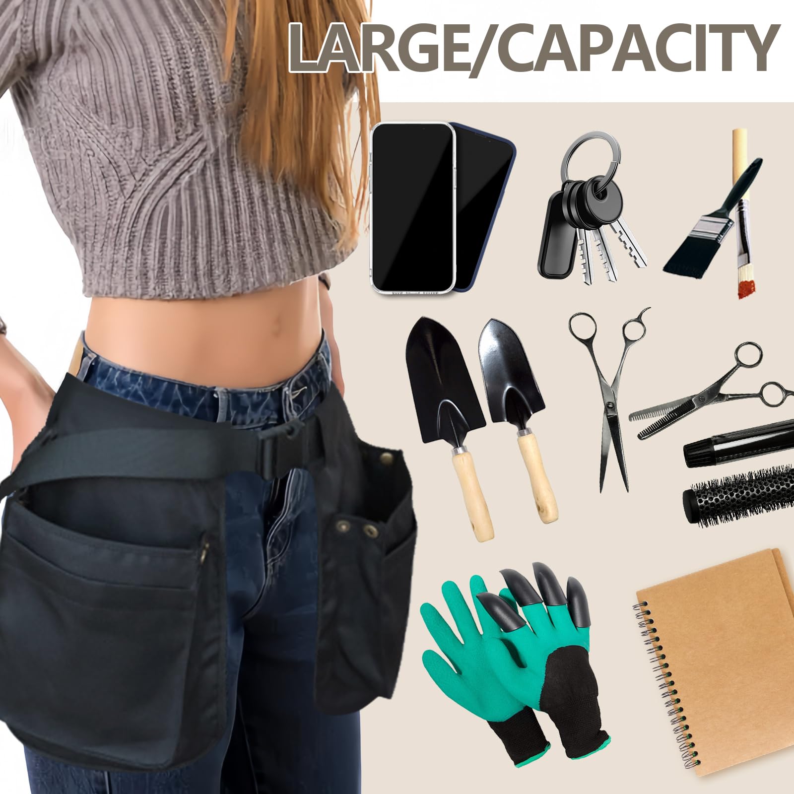Adjustable Waist Belt Apron Bag for Women - Multi-Purpose Tool Belt for Dog Trainers, Waiters, Gardeners & Hair Stylists - Durable Serving Apron with Customizable Waistband - Perfect for Work, Outdoor Activities & Professional Use