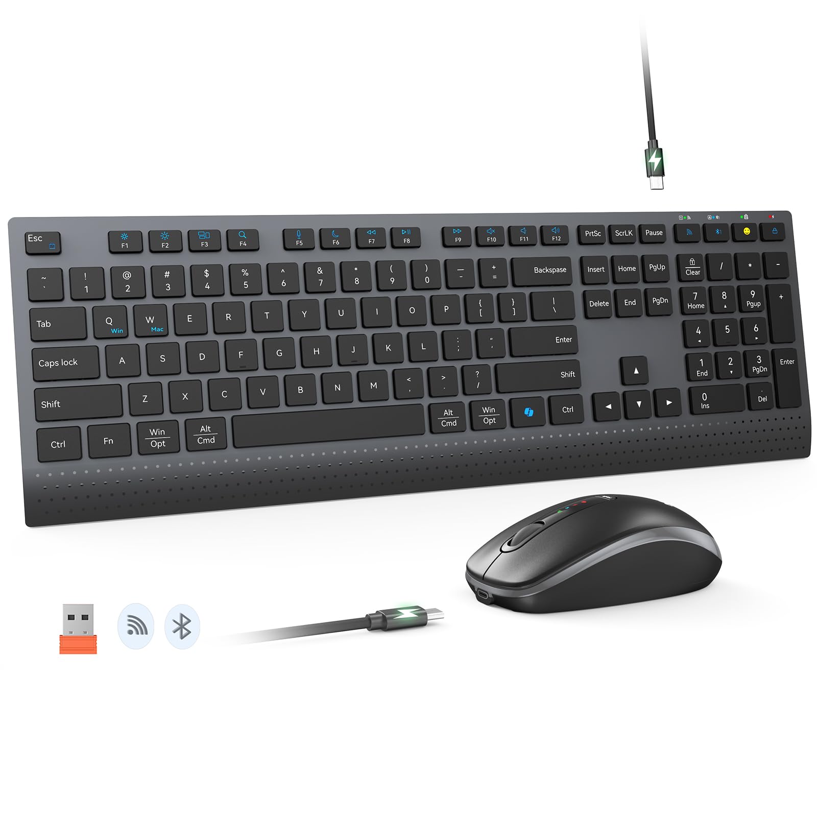 MEETION Bluetooth Keyboard and Mouse Combo - Slim Rechargeable Wireless Keyboard with 3800 DPI Optical Mouse for Laptop, Desktop, iPad, Phone - Compatible with Windows/Mac (Black) - Perfect for Home Office, Gaming, and Remote Work