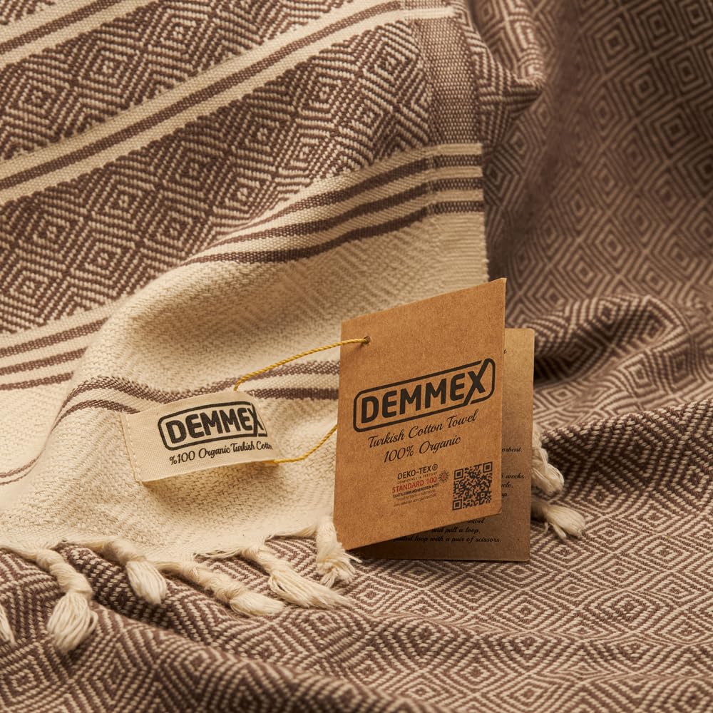 DEMMEX Organic Diamond Turkish Bath & Beach Towel | 100% Oeko-TEX Certified Turkish Cotton, Ultra-Soft & Quick-Dry | Lightweight & Compact Luxury Peshtemal Towel | Oversized 71