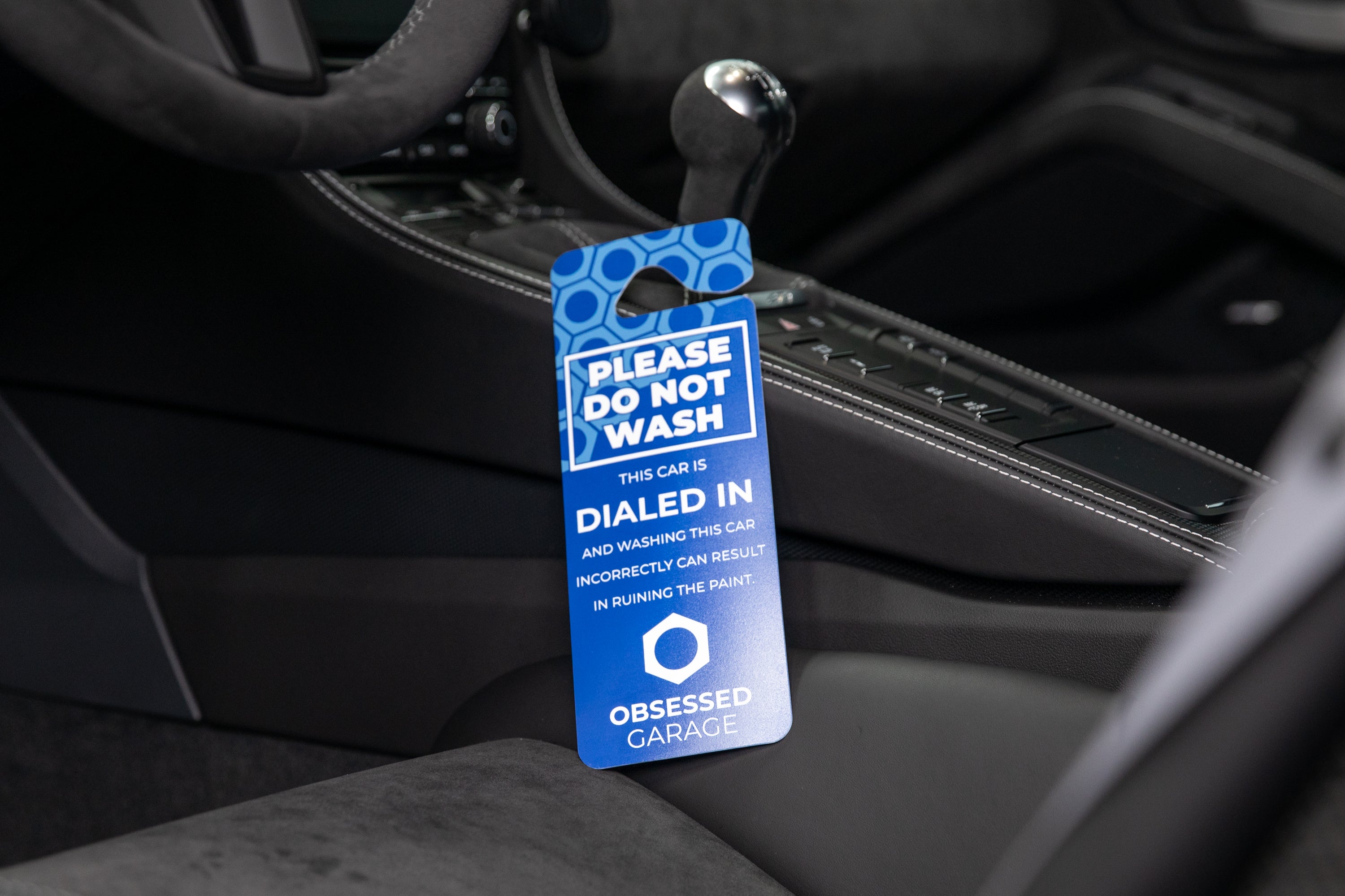 Obsessed Garage 'Please Do Not Wash' Mirror Hanger for Emira - Perfect for Car Shows & Giveaways