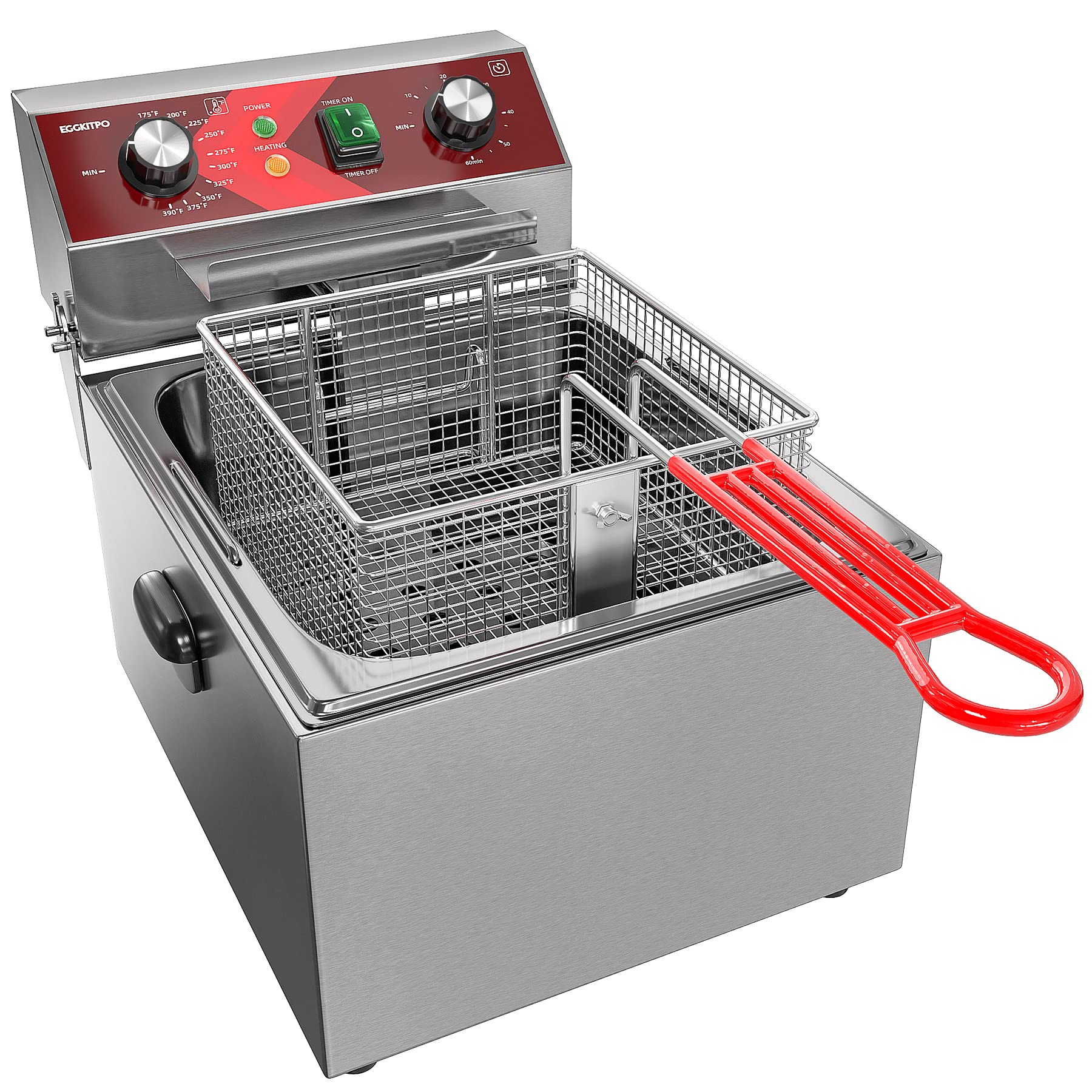 10L (10.5QT) Electric Deep Fryer with Basket - 1800W Single Tank Countertop Fryer with 60-Min Timer for Home Kitchen & Restaurant Use | Perfect for Frying Chicken, Fish, French Fries & More