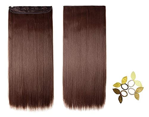 Glan Straight Synthetic Hair Extensions with 5 Clips - Natural-Looking Brown Hair Extensions for Women & Girls | Perfect for Daily Wear, Parties & Special Occasions